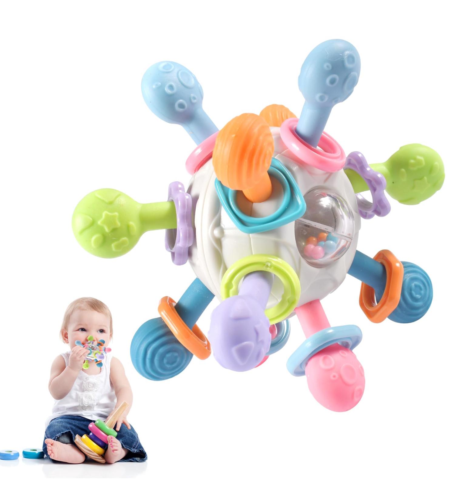 Funmo Silicone Bite Toys for Babies | Teething Rings & Gripping Balls for 3-12 Months | Safe Dental Aid for Stimulation & Relaxation - Buy Online on GoSupps.com