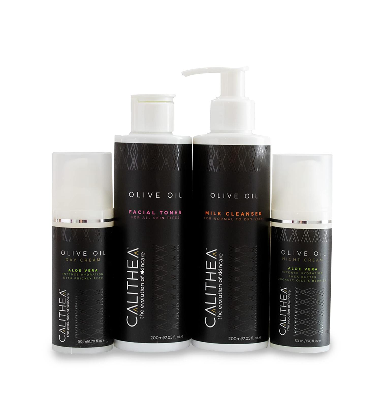 Calithea Radiant Skincare Set: Cleansing Milk, Facial Toner, Day Cream & Night Cream for All Day Hydration and Radiance - Buy Online on GoSupps.com