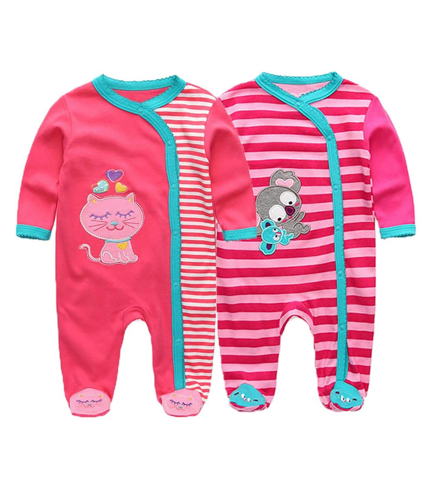MAMIMAKA Baby Rompers Pajamas | Cotton Jumpsuit for Boys & Girls | Footed Bodysuits 6-9 Months | 2-Pack - Buy Online on GoSupps.com