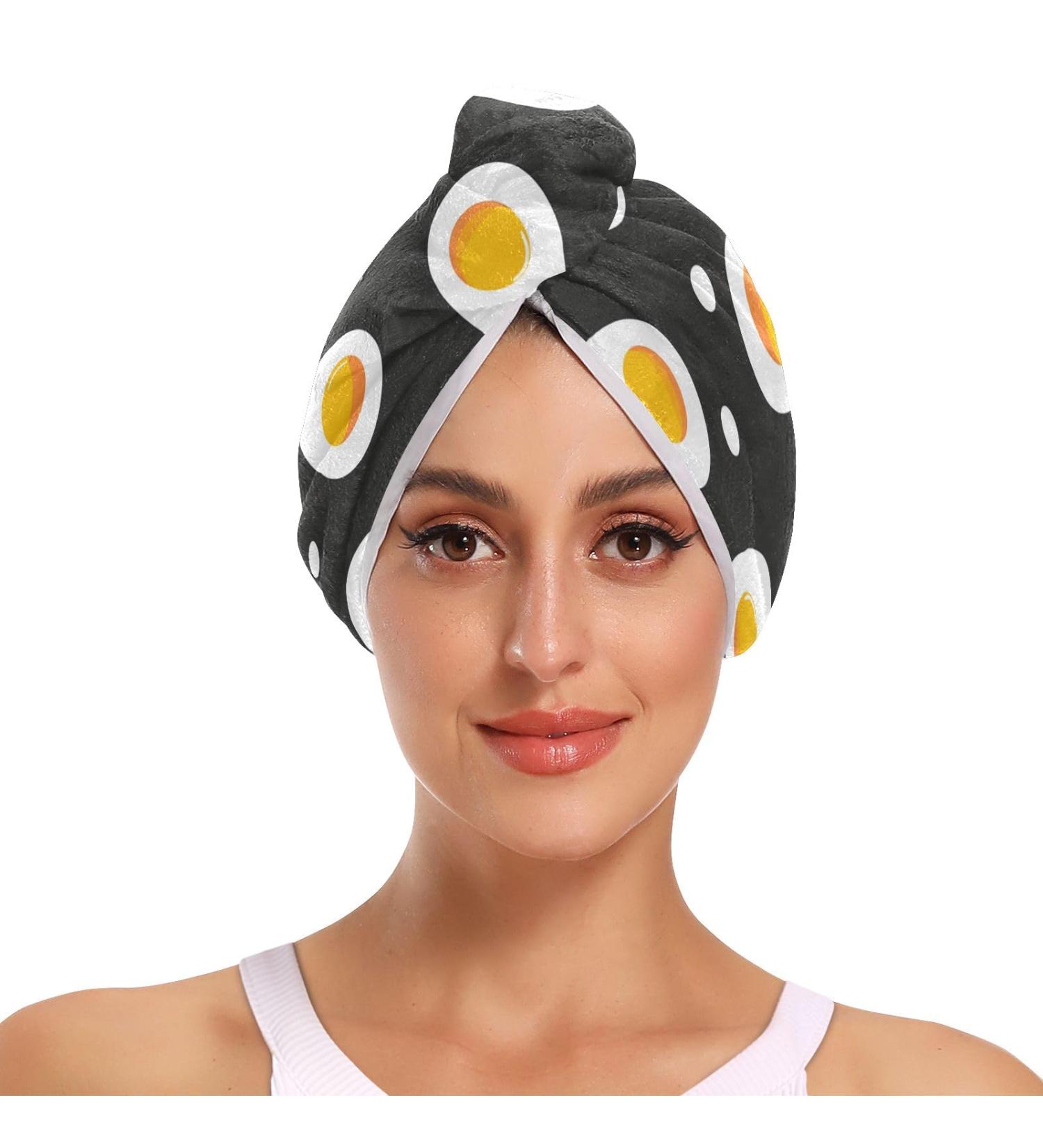 Seamless Fried Eggs & Polka Dots Hair Towel 2 Pack - Super Absorbent Quick Dry Hair Turbans for Women & Girls - Buy Online on GoSupps.com