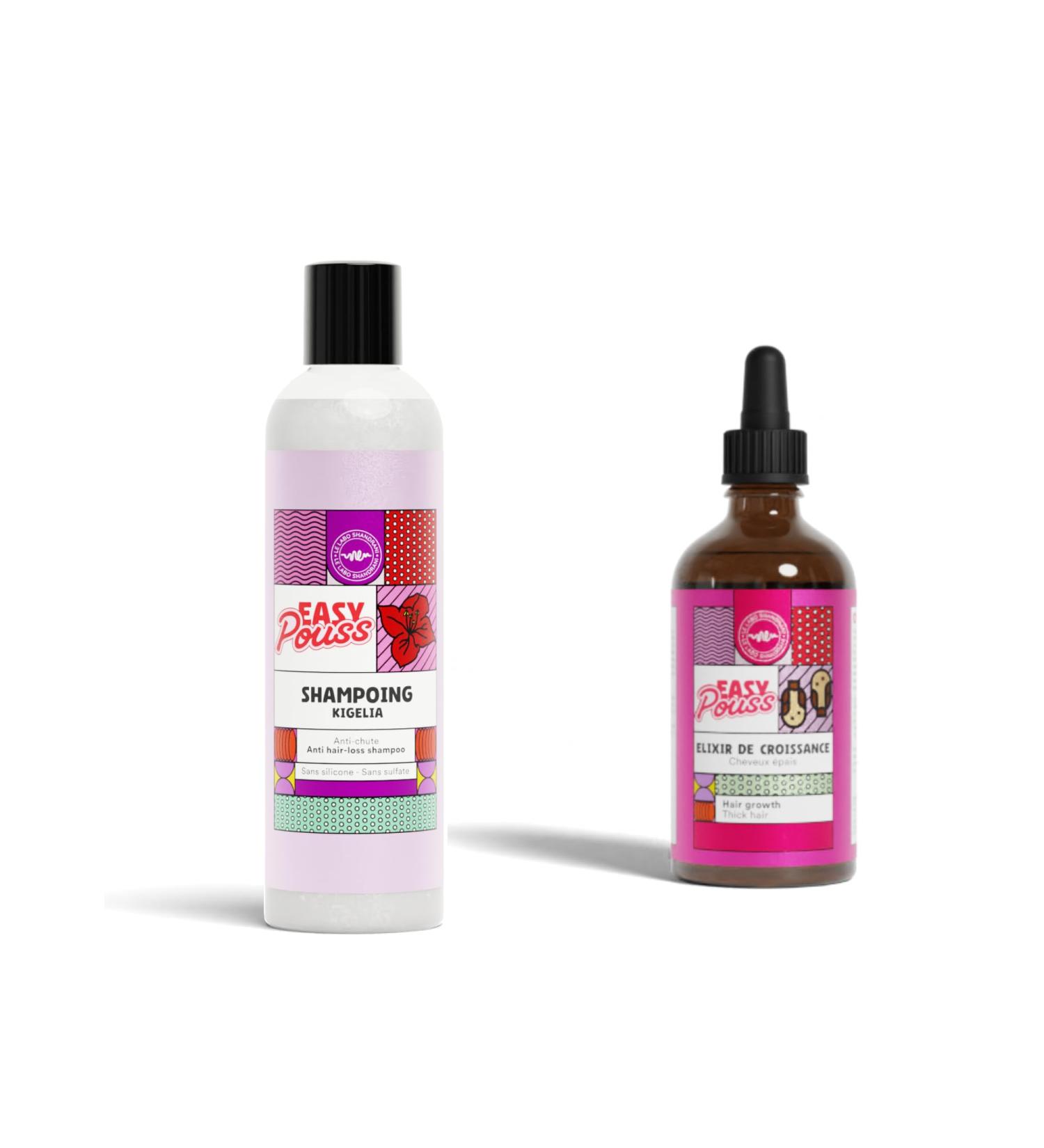 Easy Pouss | Vitamin Shampoo 250ml + Hair Growth Elixir 100ml | Anti-Hair Loss & Regrowth | Strengthened and Revitalized Hair | Thick Kinky and Curly Hair | Made in France - Buy Online on GoSupps.com