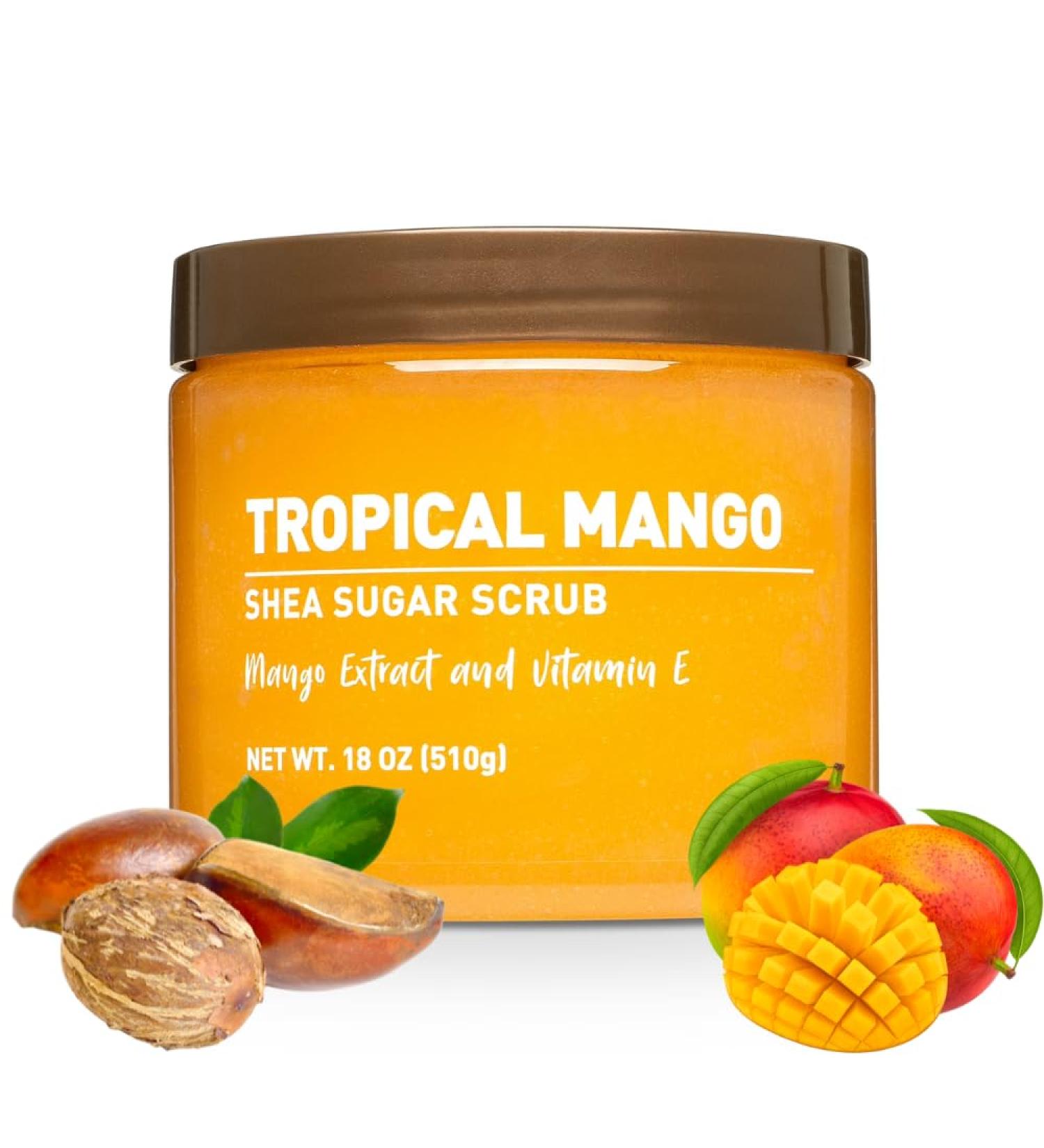 Mango Scent Body Scrub with Sugar and Shea Textured Exfoliating Body Care Cream for Routine Skin Use Wide Jar Format 18 oz - Buy Online on GoSupps.com