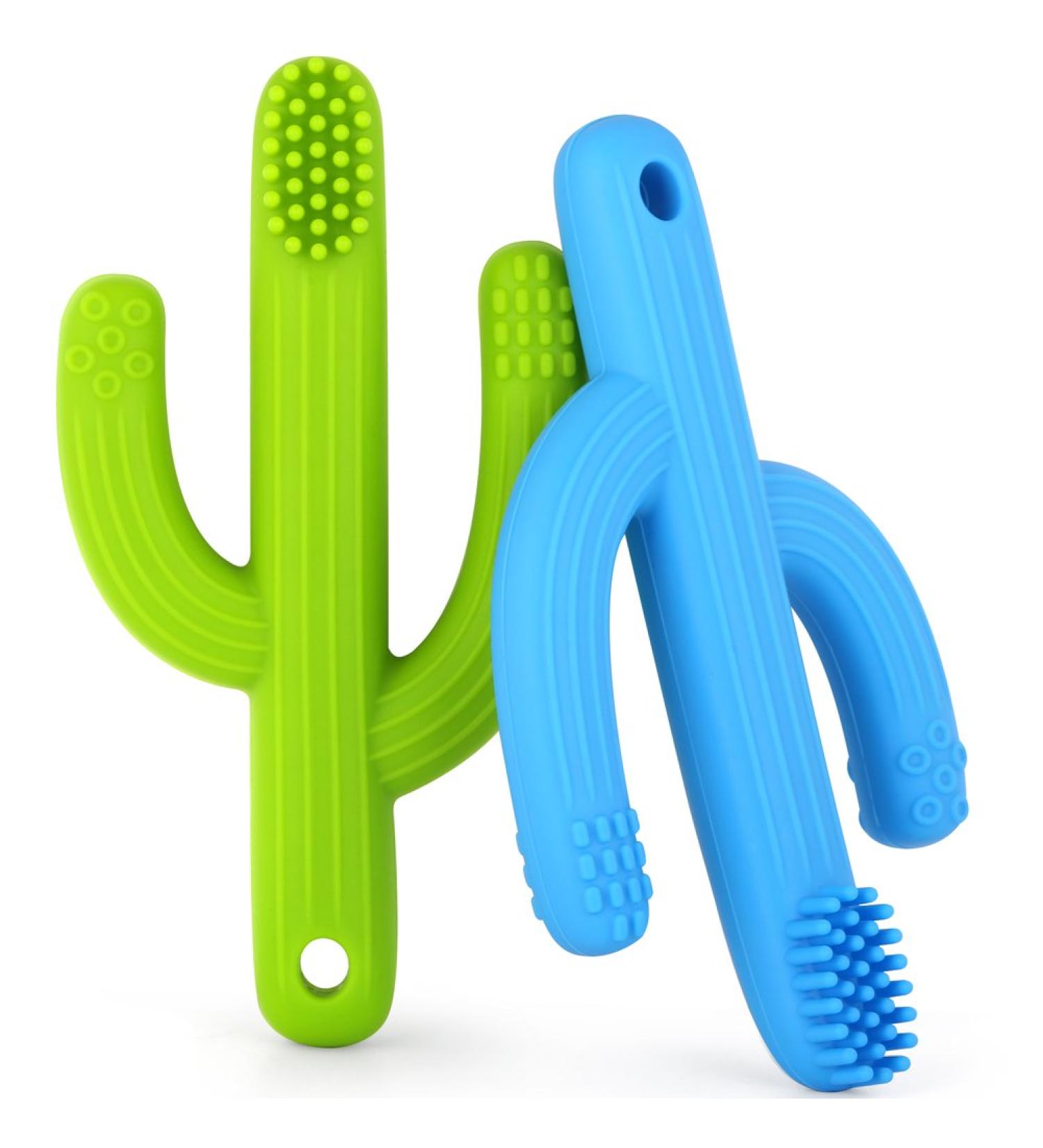 Baby Toothbrush Teether - Soft Silicone Bristles for Teething Relief (2pcs Blue and Green) - Buy Online on GoSupps.com