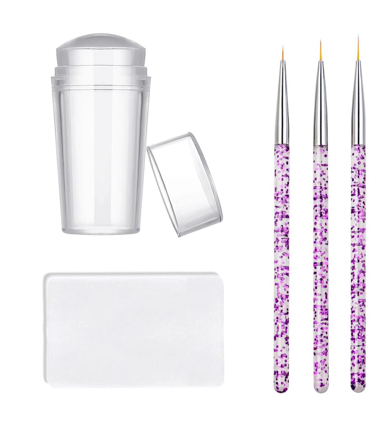 Famidiqgo Nail Stamper & Art Brushes Set - French Tip Clear Jelly Nail Art 3PCs Silicone Stamper Scraper & Pen for DIY Nail Design - Buy Online on GoSupps.com