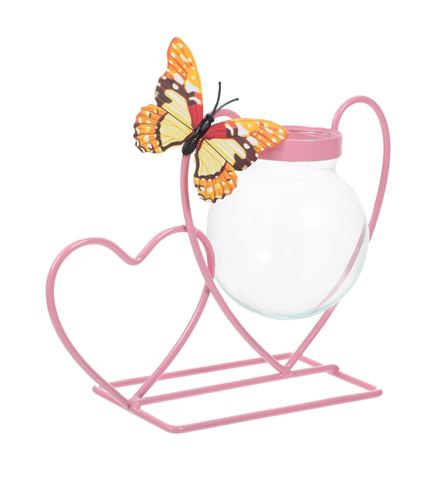 Zerodeko Wrought Iron Hydroponic Flower Pot Plein Air Frames Freesia Greenery Wall Vases for Flowers Green Plant Pot Cactus Plant Terrarium Glass Desktop Office Decorations Pink Pink 20.5X8CM - Buy Online on GoSupps.com