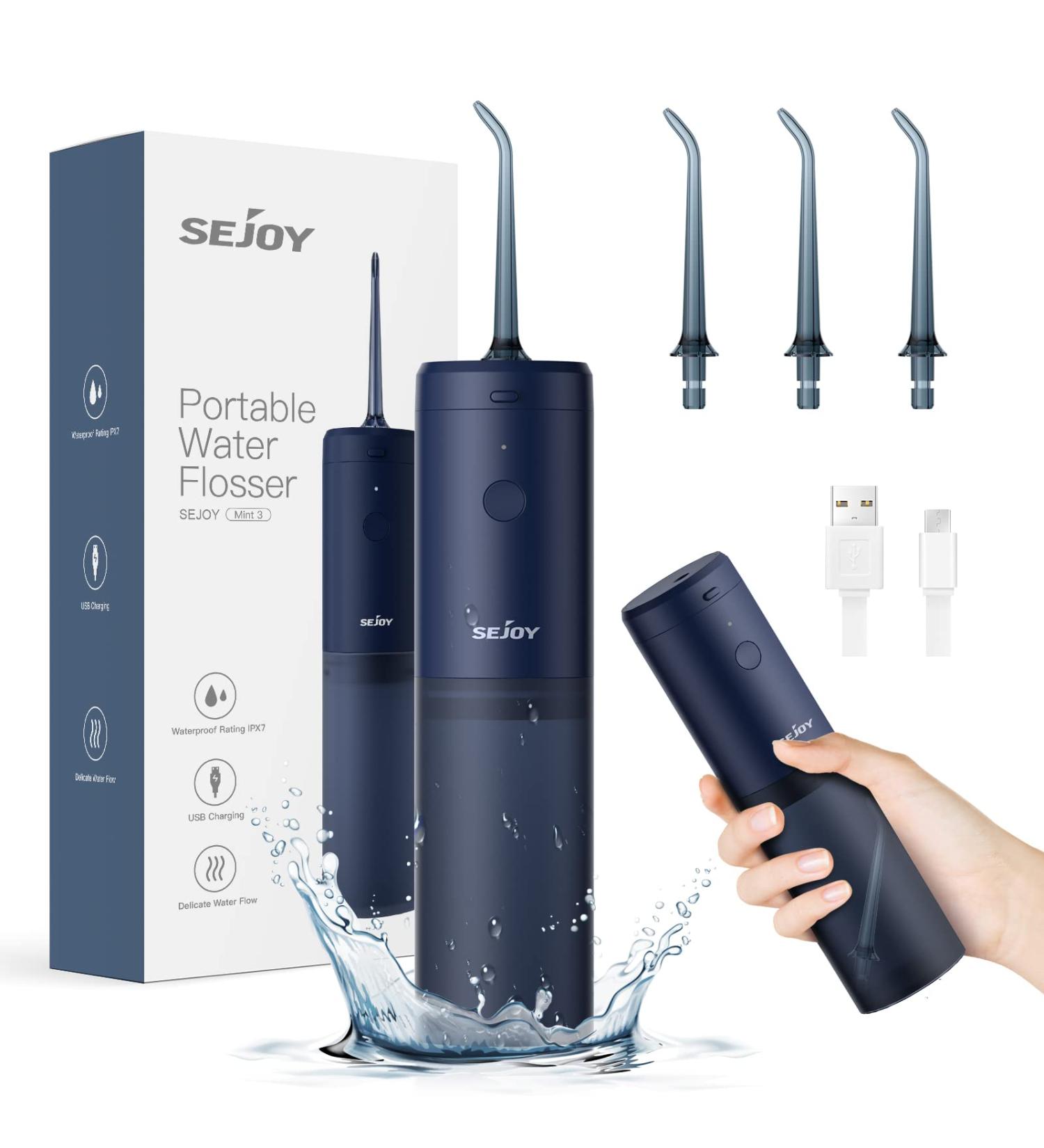 Portable Rechargeable Water Flosser Oral Irrigator | 3 Modes, 3 Jet Tips, 140ml | Electric Plaque Remover for Dental Care | Cordless IPX7 Teeth Cleaner in Blue - Buy Online on GoSupps.com