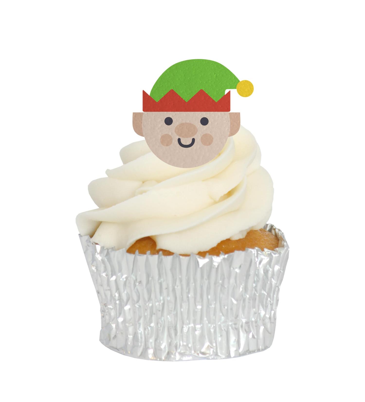 Edible Wafer Christmas Elf Faces Pre-Cut Cupcake Toppers - 24pc