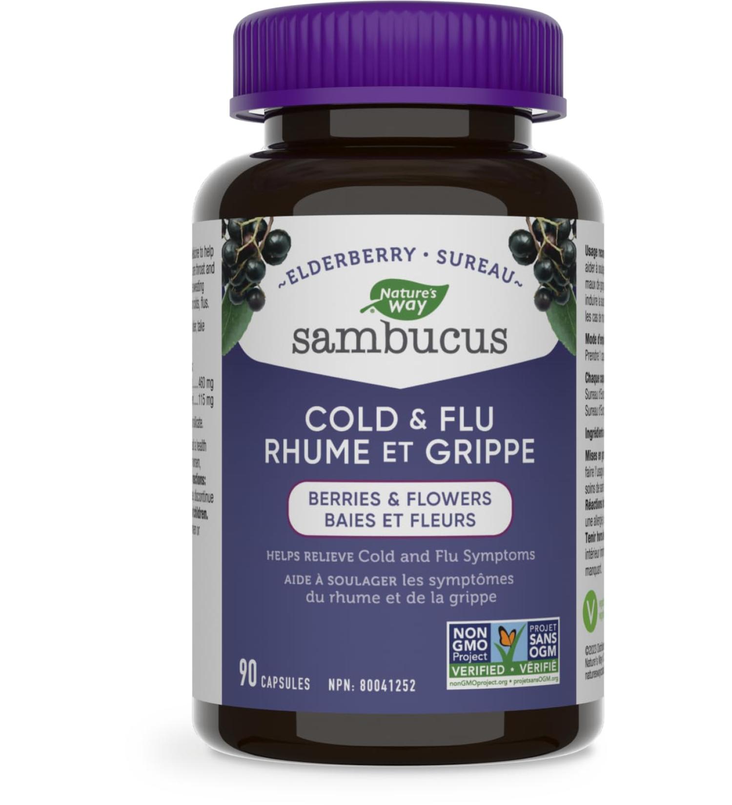 Sambucus Elderberry Cold and Flu Care Capsules 90 Vegetarian Capsules Non-GMO Project Verified 90 Capsules Medicine - Buy Online on GoSupps.com