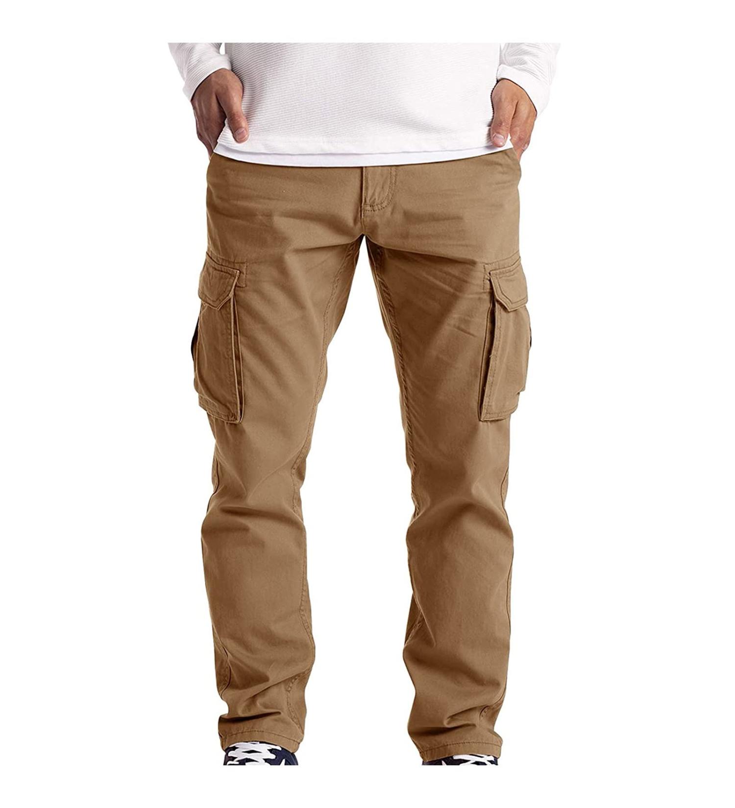 Ronony Men's Cotton Cargo Pants - Regular Fit Outdoor & Hiking Trousers in Khaki - Buy Online on GoSupps.com
