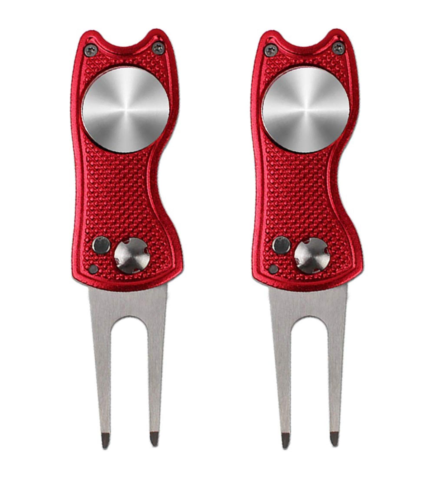 Kaveno Golf Divot Repair Tool - Foldable Stainless Steel Switchblade with Detachable Ball Marker - Red Fish Design - 2 Sets - Buy Online on GoSupps.com