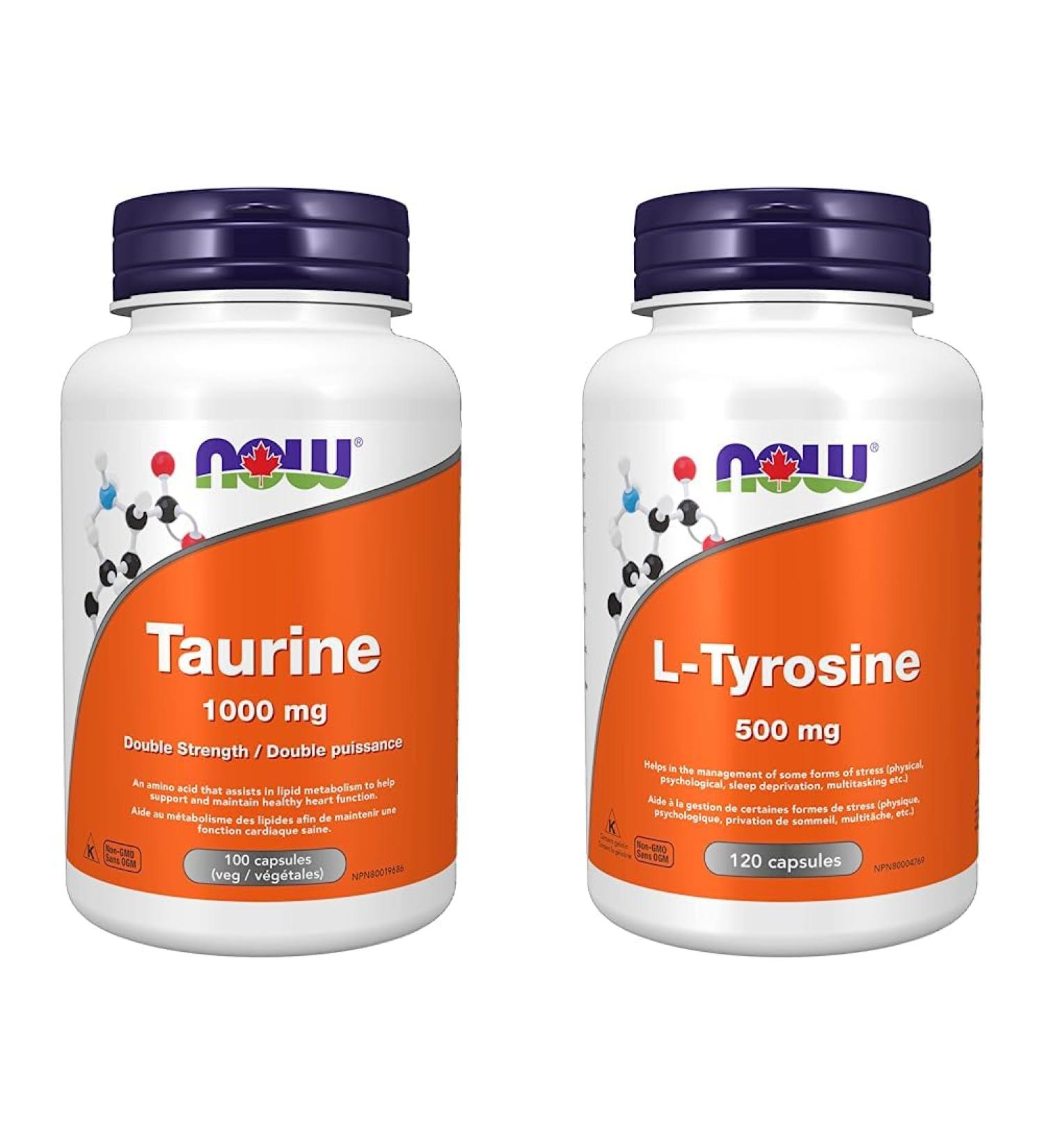 NOW Supplements Taurine 1000mg Capsules (100 Count) + NOW L-Tyrosine (Freeform) Capsules (500mg 120 Count) Taurine+ Capsules 500mg Unflavored 100 Count (Pack of 1) - Buy Online on GoSupps.com