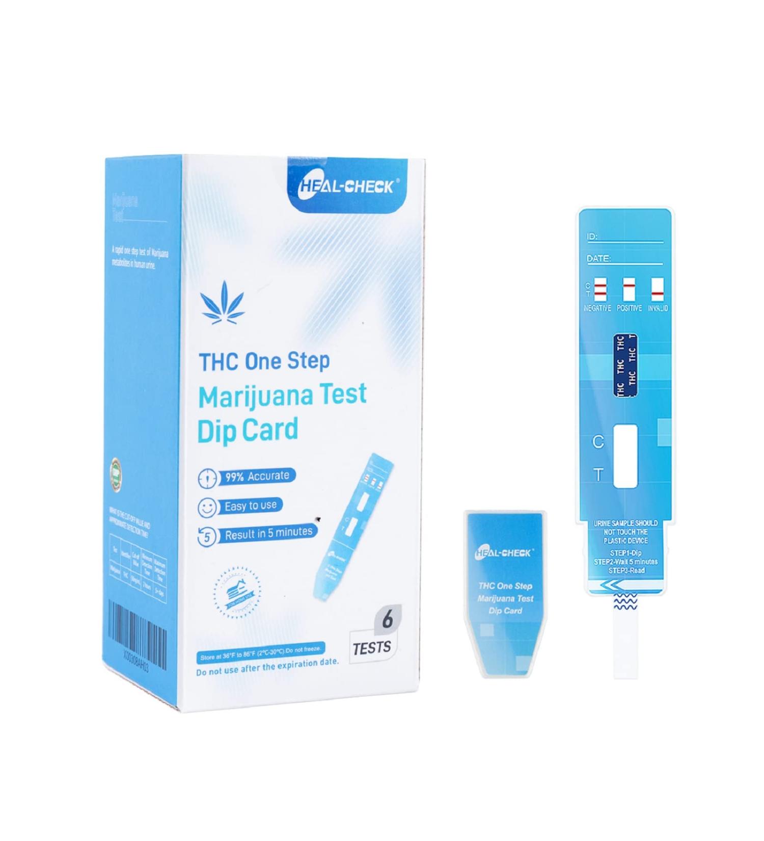 HEAL-CHECK THC One Step Marijuana Test Dip Card Urine Drug Test Kit - 6 Pack with Free Collection Cups - Buy Online on GoSupps.com