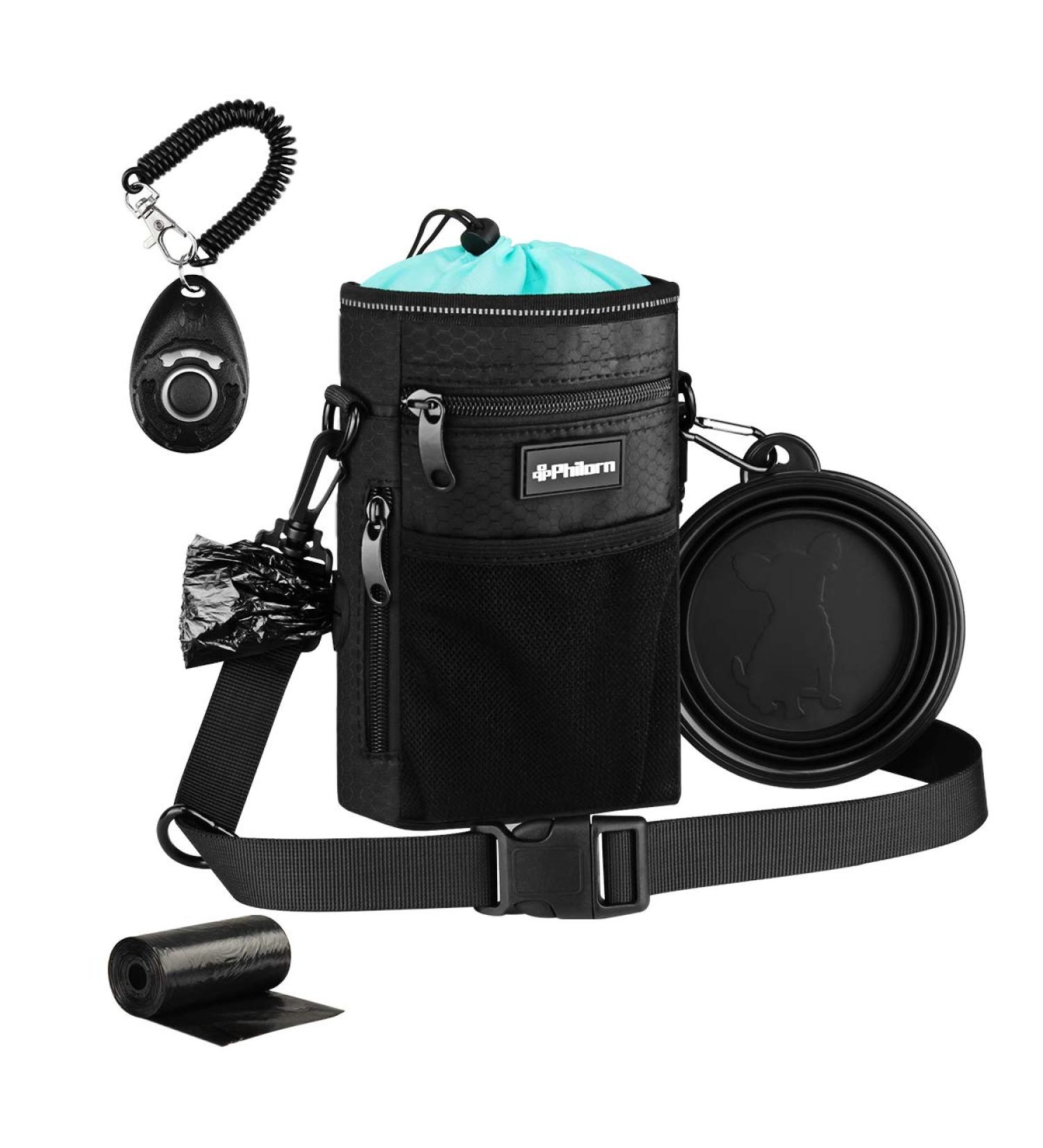 Philorn Dog Treat Pouch Bag with Poop Bag Dispenser & Collapsible Bowl - Blue | Water-Resistant, Reflective, Easy-to-Clean Design - Buy Online on GoSupps.com