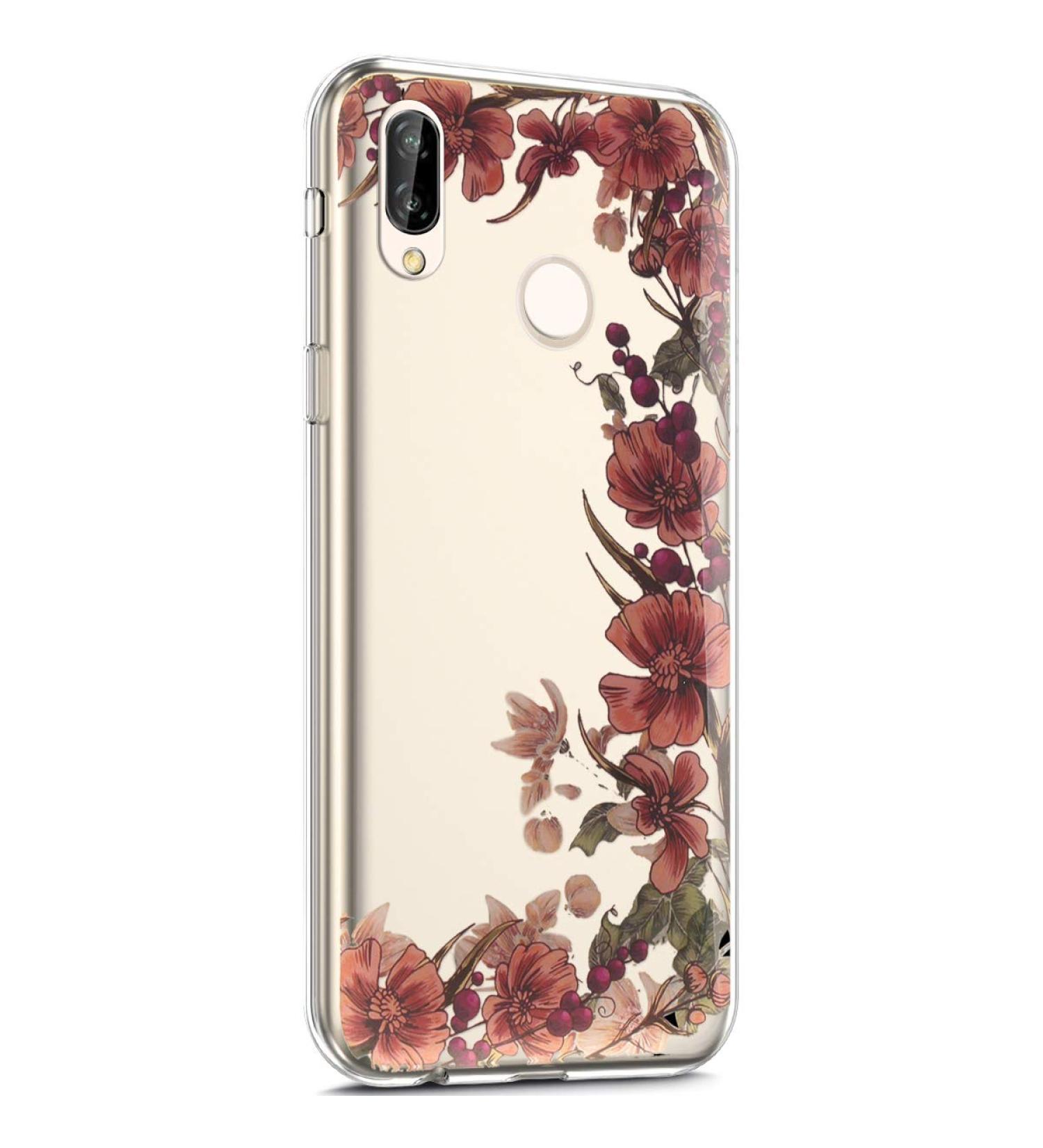 Shop Huawei P20 Lite Case - Transparent TPU Silicone Cover with Retro Flowers | Ultra Thin Protective Shell - Buy Online on GoSupps.com