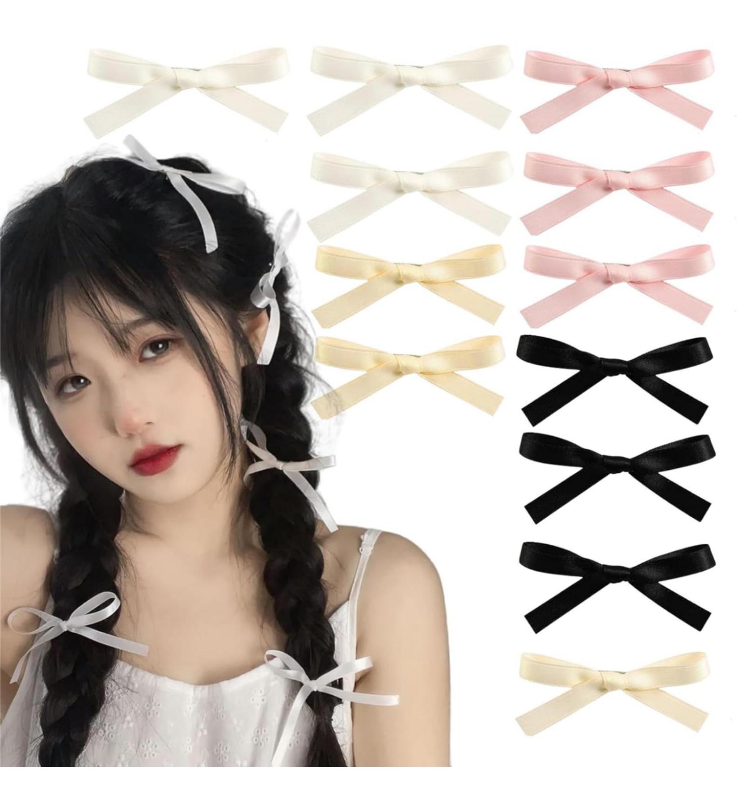 12 Pieces Cute Hair Clips Solid Color Bow Alligator Hair Clips Ribbon Bow Clips Girls Bow Hair Clips for Women Girls Hair Accessories (Pink Off White Black Milk Yellow) - Buy Online on GoSupps.com