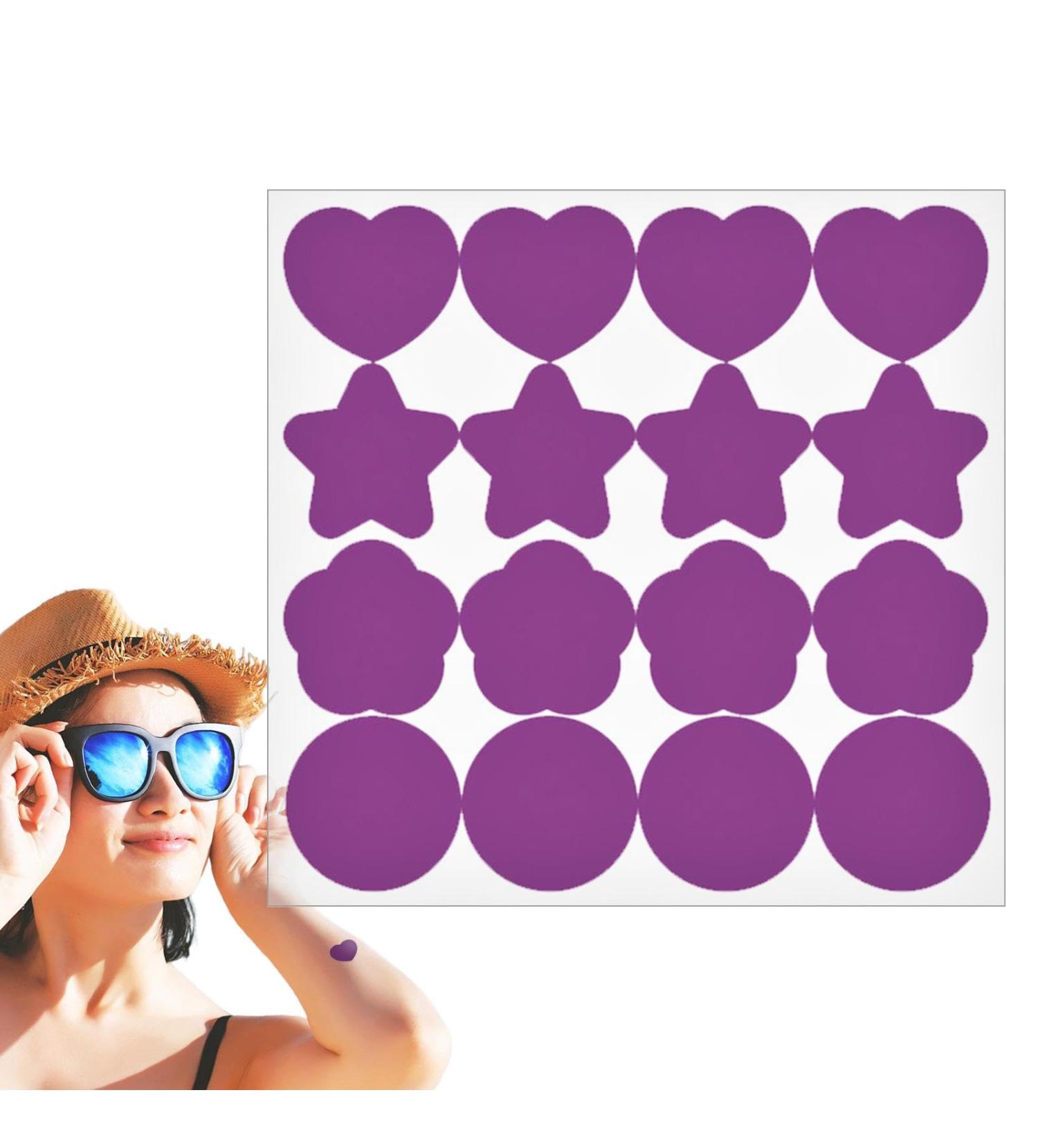 16 Patch - Detection Test Stickers UV Sticker Waterproof Sunscreen Patches | Testing Color Changing Stickers For Beach Swimming For Summer Beach Kids & Adults (Transparent Purple) - Buy Online on GoSupps.com