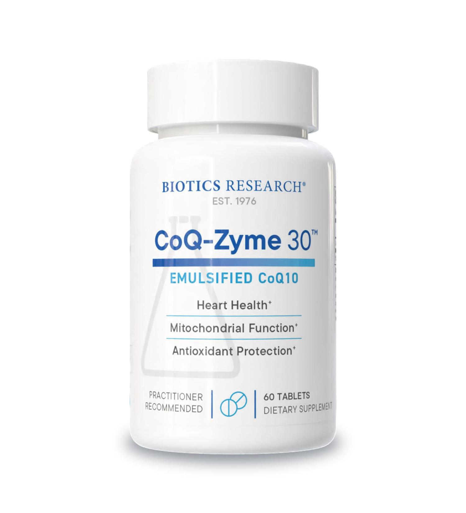 Biotics Research CoQZyme 30 Milligram of emulsified coenzyme Q10 CoQ10 Supplies Superoxide dismutase and catalase Two Important antioxidants 60 Tabs - Buy Online on GoSupps.com