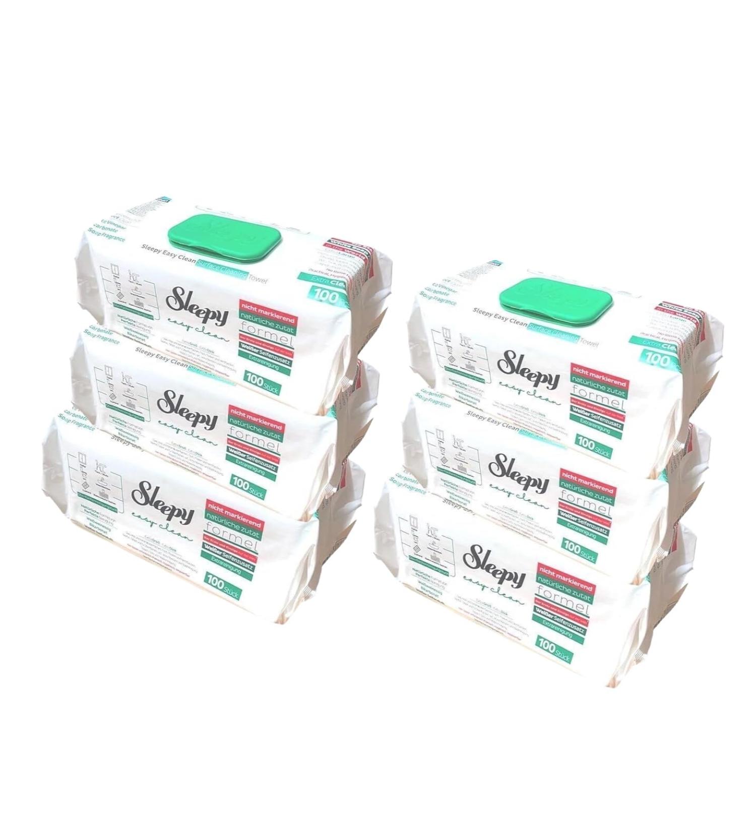 Clearfee Set | Original Sleepy Wet Wipes & Surface Cleaning Towels | 100 XXL Disposable Cleaning Towels (6 Pcs White Soap) Premium Quality for All Your Cleaning Needs - Buy Online on GoSupps.com