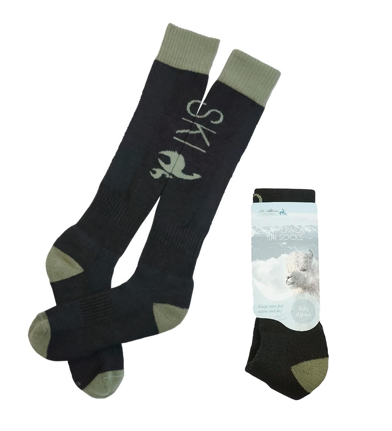 Shop La Alpaca Ski Socks - Warm Knee Highs for Men & Women | Premium Alpaca Wool Thermosocks in Black & Olive Green (Sizes 36-39) for Skiing & Snowboarding - Buy Online on GoSupps.com