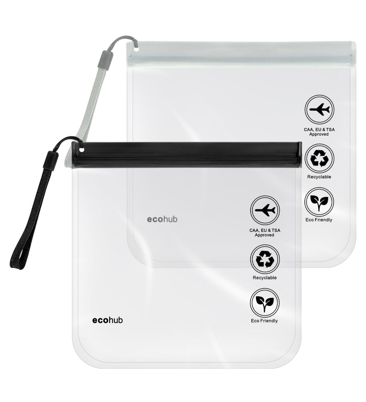 ECOHUB Airport Security Liquids Bags EVA Airport Liquid Bag 20 x 20cm Airline Approved Clear Travel Toiletry Bag for Women Men Zip Lock Bags with Strap for Travel (2 pcs Gray&Black) Gray&black With Carrying Handle - Buy Online on GoSupps.com