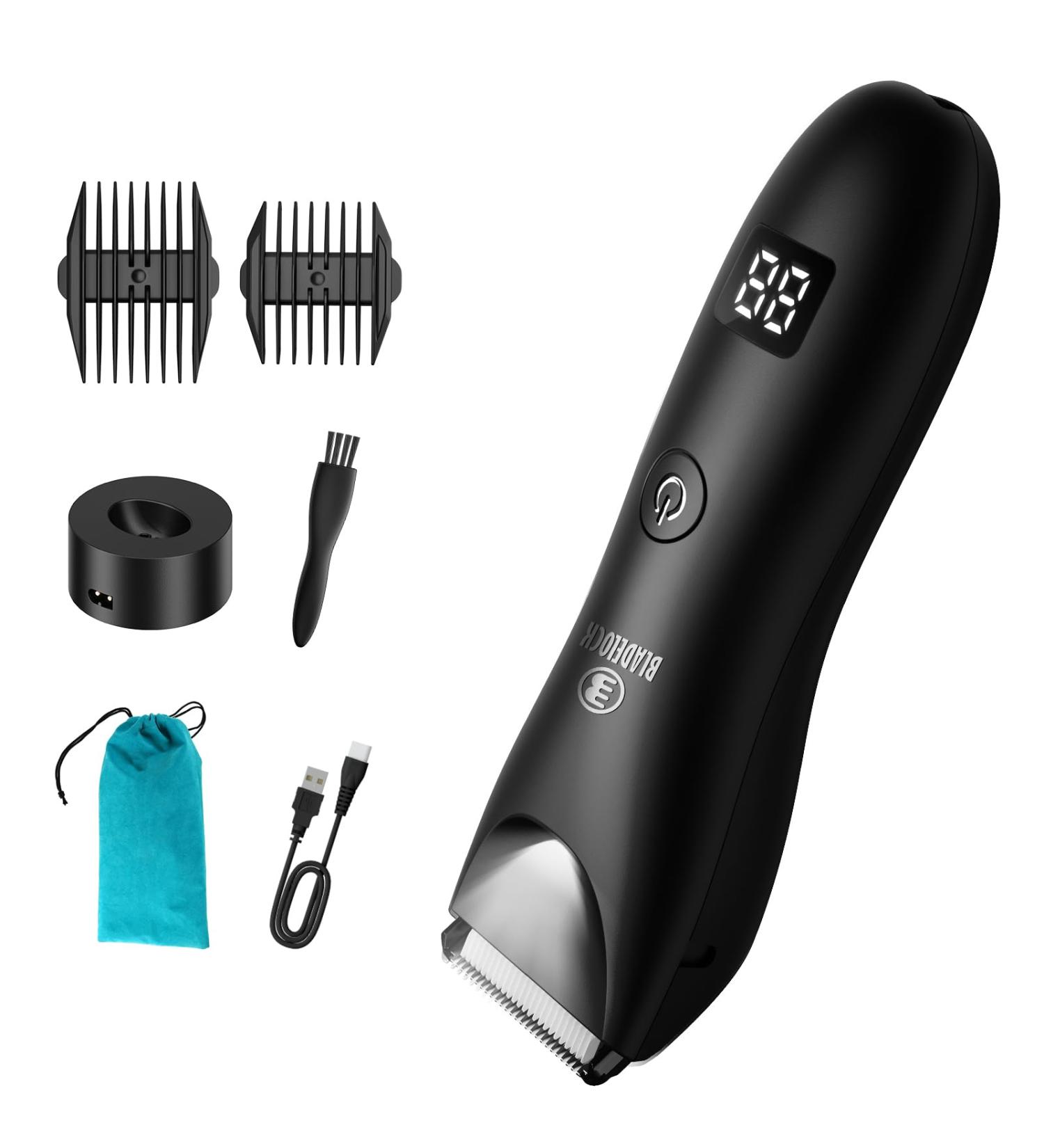 Body Hair Trimmer for Men Electric Hair Clippers Ball Trimmer with Ceramic Blade Waterproof Pubic Groin Hair Trimmer Grooming Kit with LCD Display & Recharge Dock Black - Buy Online on GoSupps.com
