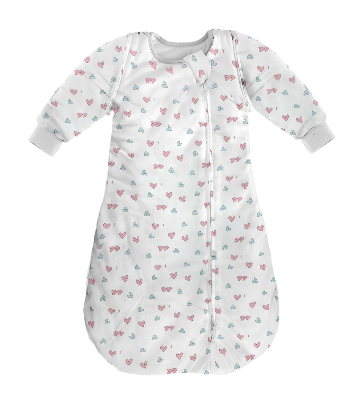 MOXTOYU 100% Cotton Baby Sleeping Bag 2.5 Tog with Detachable Sleeves and 2-way Zipper - Pink Love Design, Size L (12-18M) - Perfect Baby Gift and Essential for Newborns - Buy Online on GoSupps.com