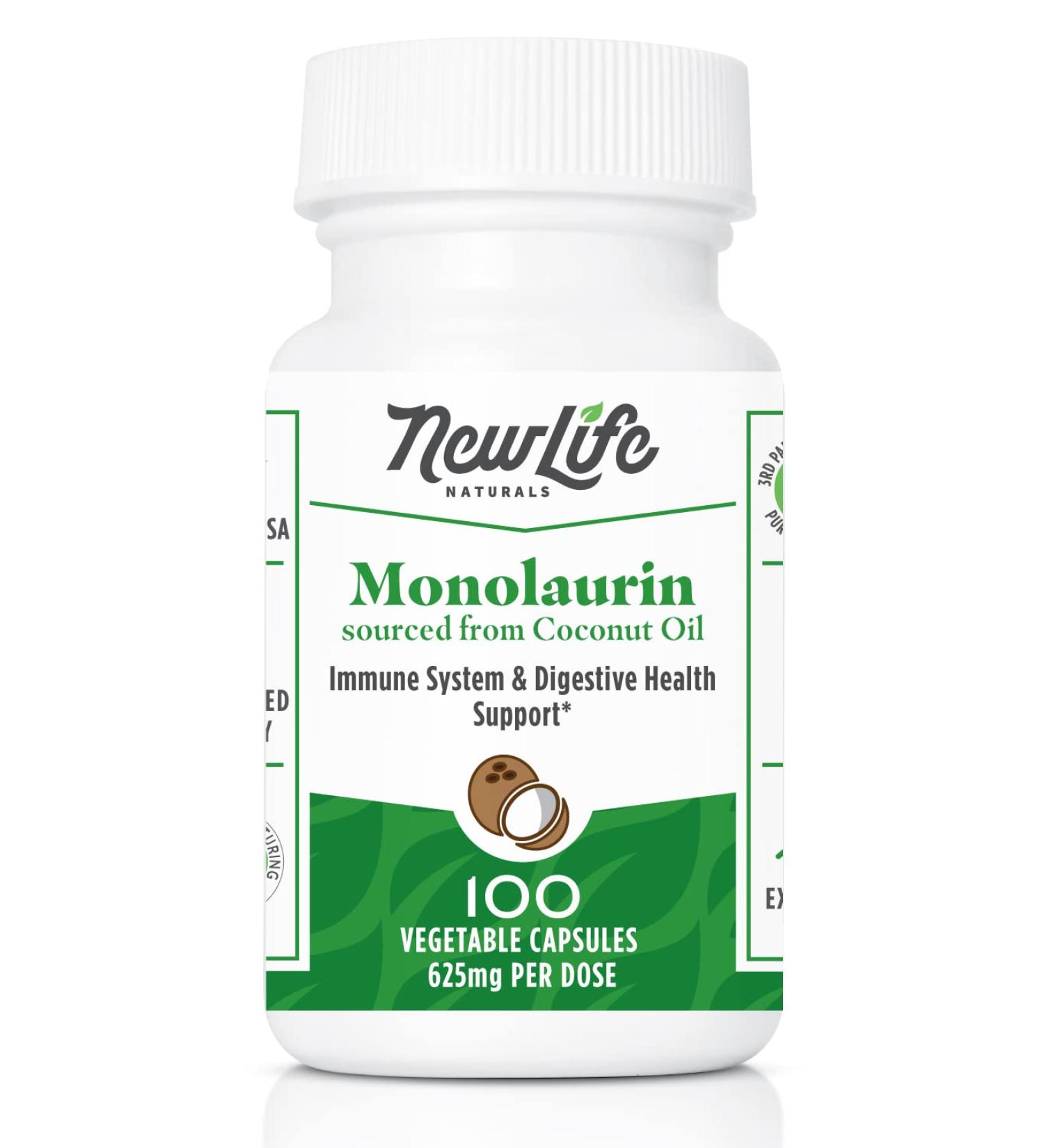 NewLife Naturals Monolaurin 625mg Dietary Supplement for Immune Support - 100 Veggie Capsules - Buy Online on GoSupps.com