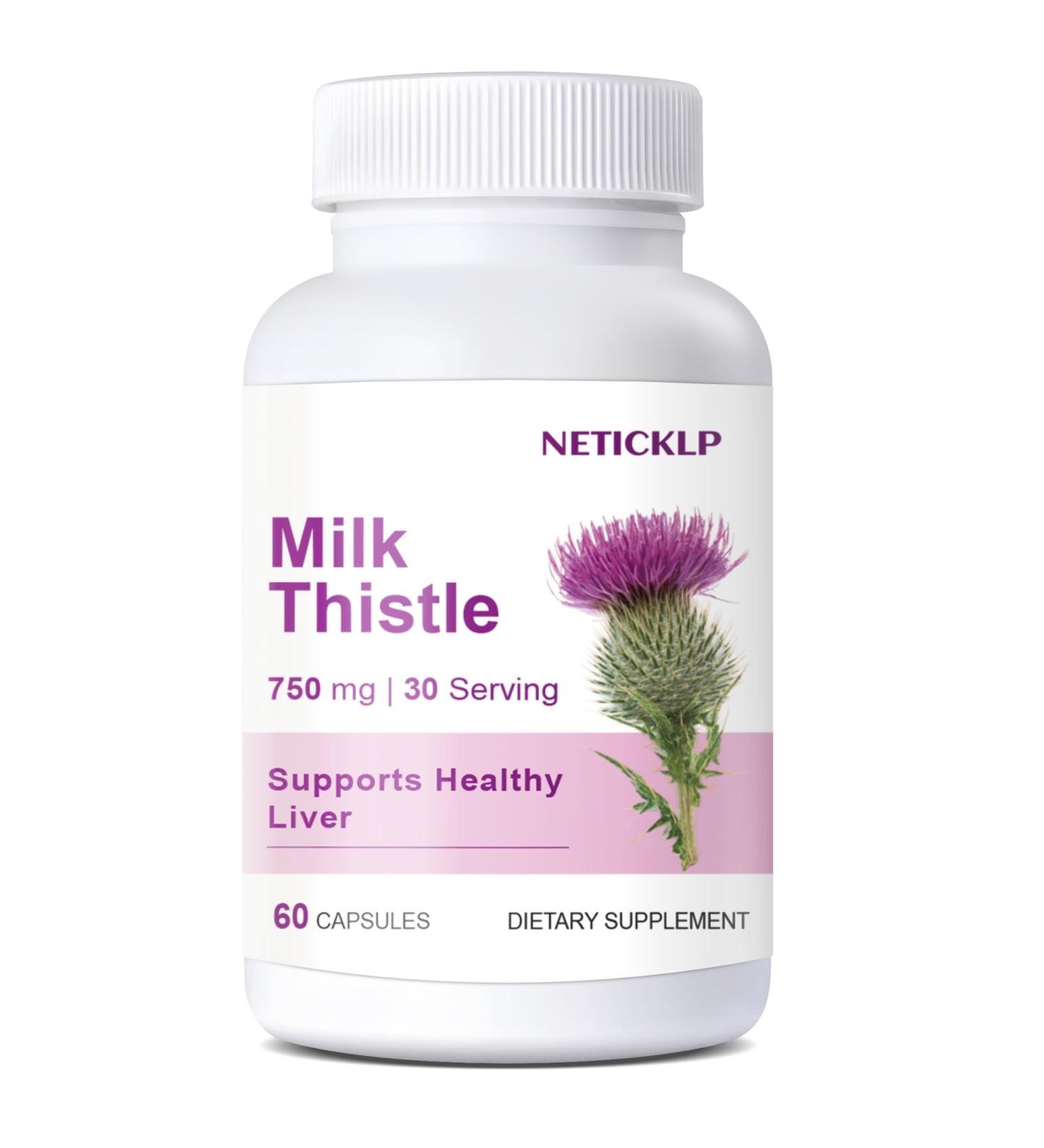 NETICKLP 750mg Milk Thistle Supplement - Organic Milk Thistle Extract for Healthy Liver Herbal Wellness Support Non-GMO Gluten-Free 60 Capsules - Buy Online on GoSupps.com