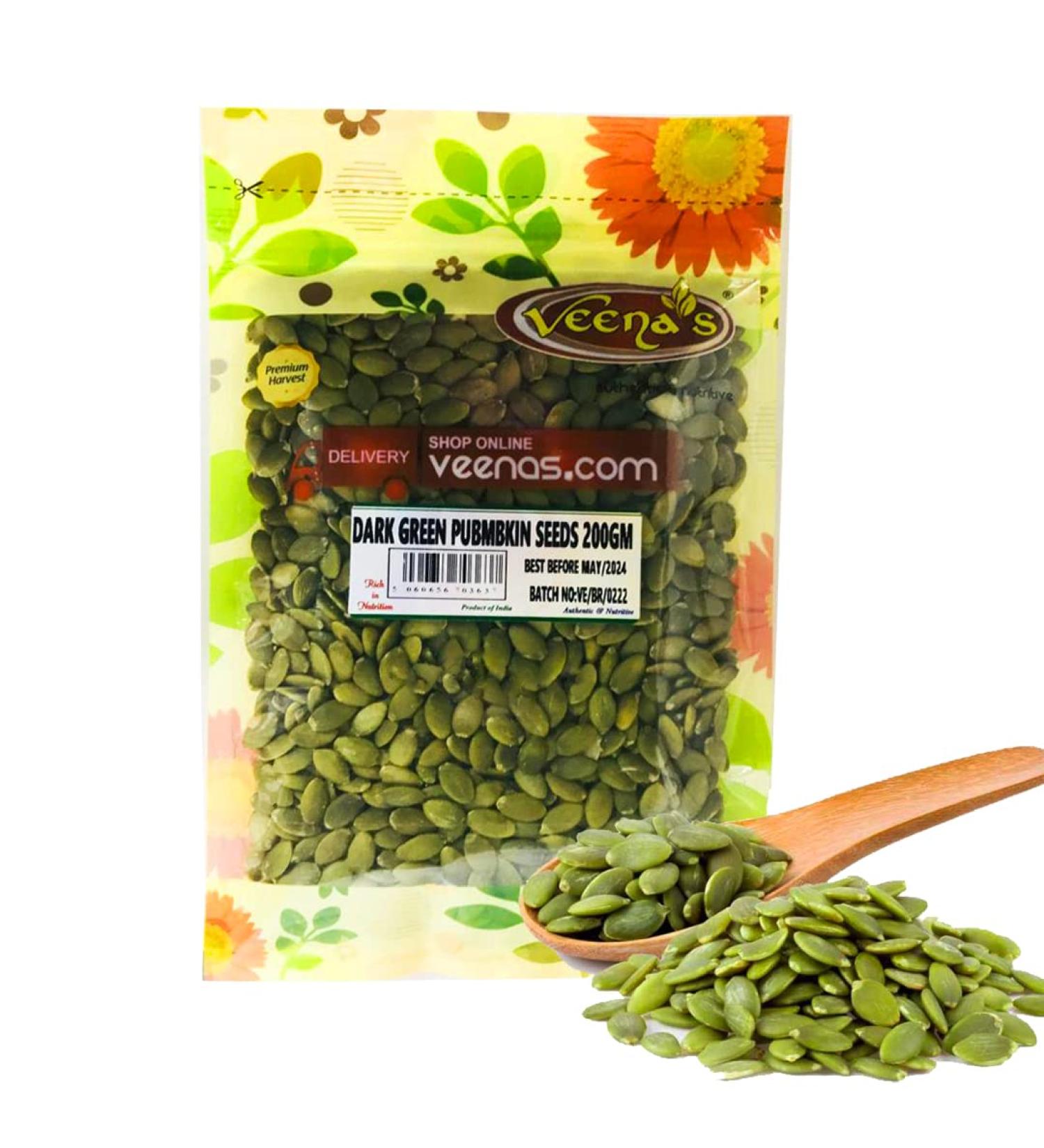 Veenas | Dark Green | Pumpkin Seeds | 200G | Indian Origin | High Protein | Vegan - Buy Online on GoSupps.com