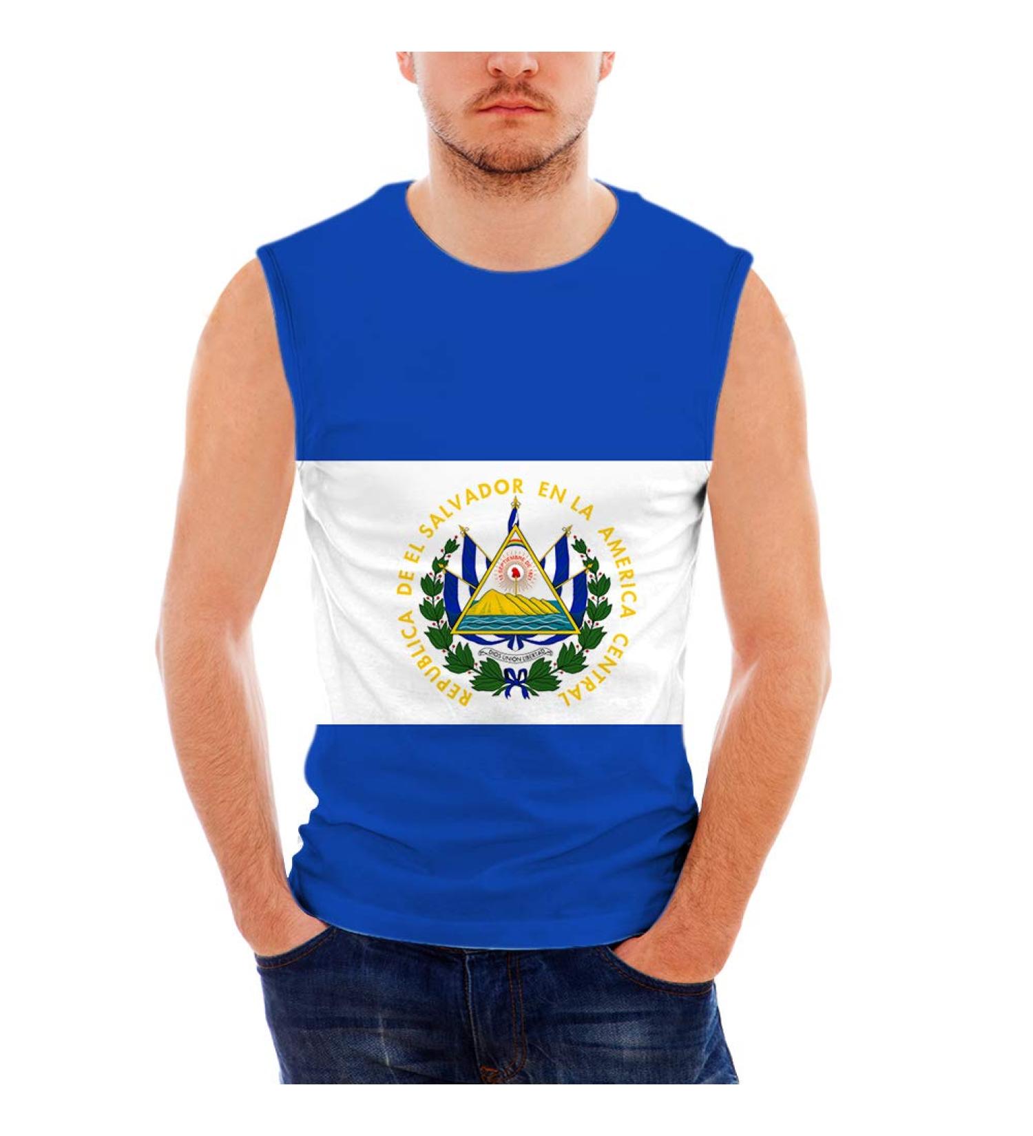 CHINEIN El Salvador Flag Tank Top for Men - Small White Jersey Casual Shirt - Buy Online on GoSupps.com