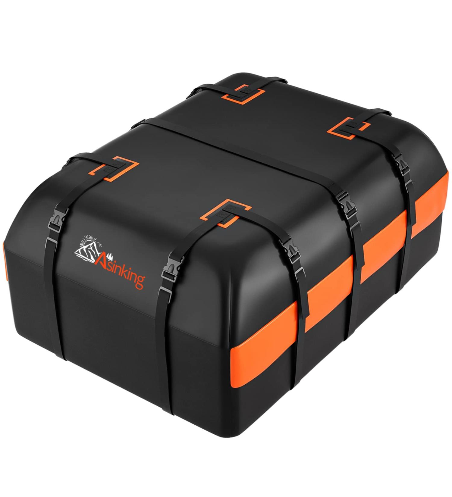21 Cubic Feet Waterproof Car Rooftop Cargo Carrier Bag Heavy Duty 840D Roof Bag for All Vehicles Anti Slip Mat Door Hooks Storage Bag 2 Extra Straps Included Black