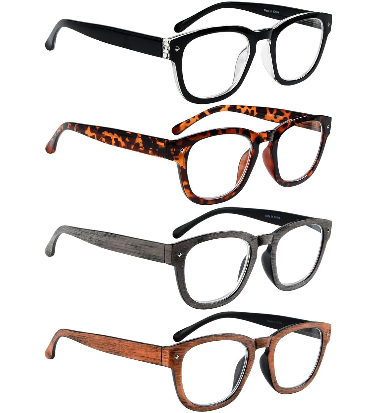 Shop LUR 1.5 Classic Square Reading Glasses for Men - 4 Pack with Comfy Spring Hinges & Stylish Wood Tone Design - International Shipping Available - Buy Online on GoSupps.com
