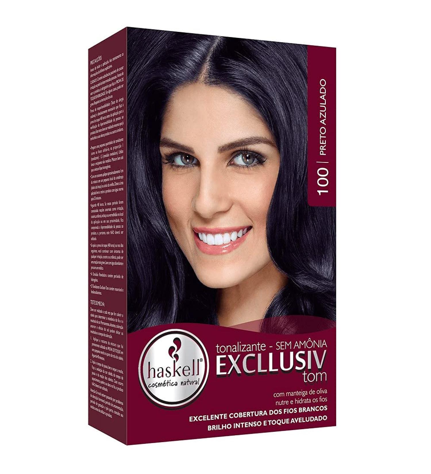 Haskell Linha Excllusiv Tom Preto Azulado Cor 100 - Kit Bisnaga 40g, Frasco Aplicador 60ml, Sache 30g - Bluish Black Color 100 - (Tube 1.4oz, Bottle 2oz, Sachet 1oz) - Buy Online on GoSupps.com