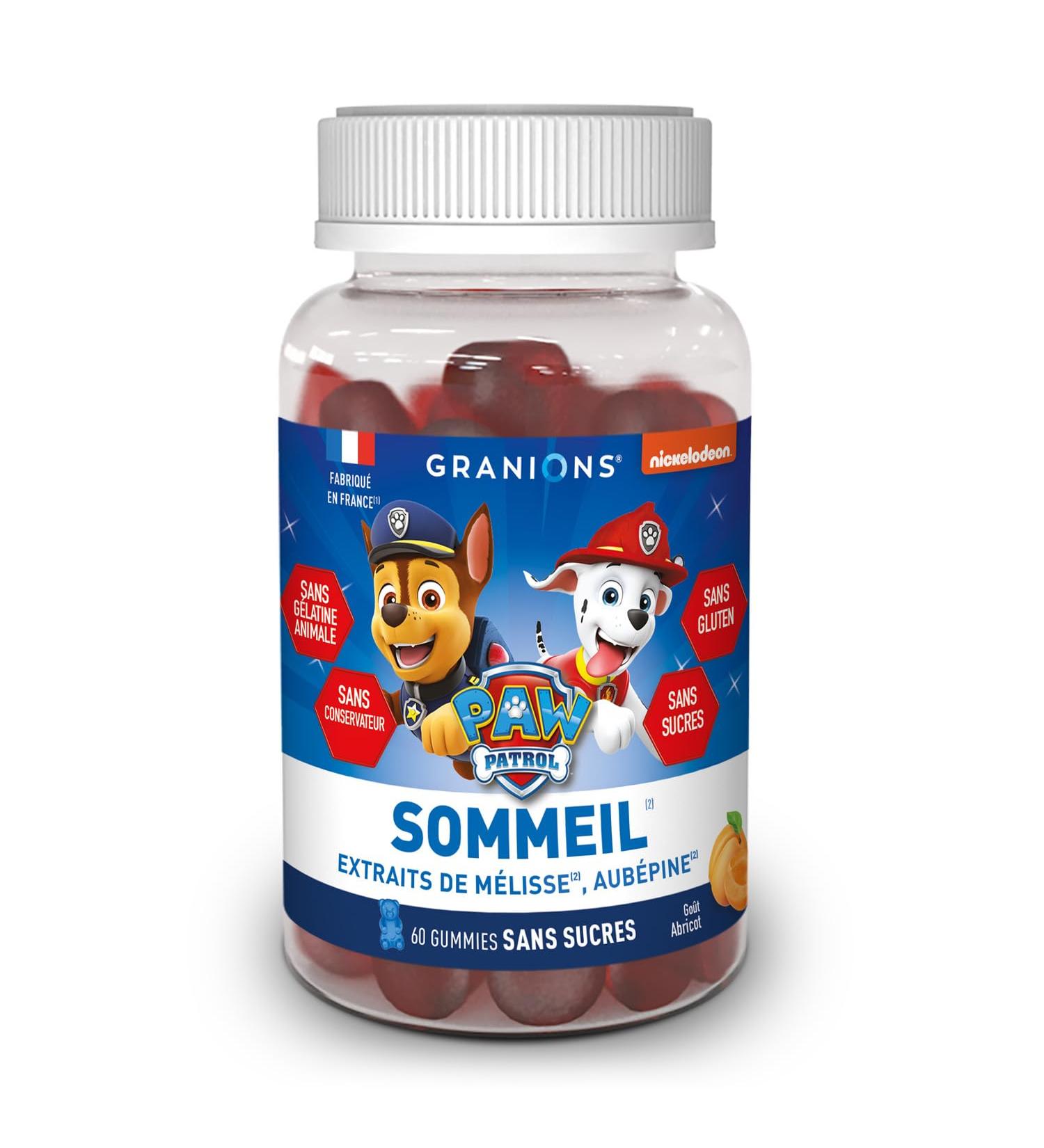 PAT PATROL GRANIONS Sleep Gummies | Dietary Supplement | Relaxation Healthy Sleep | Lemon Balm Extract Hawthorn | Apricot Flavor | No Animal Gelatin No Sugars | Made in FR | 60 Gummies - Buy Online on GoSupps.com