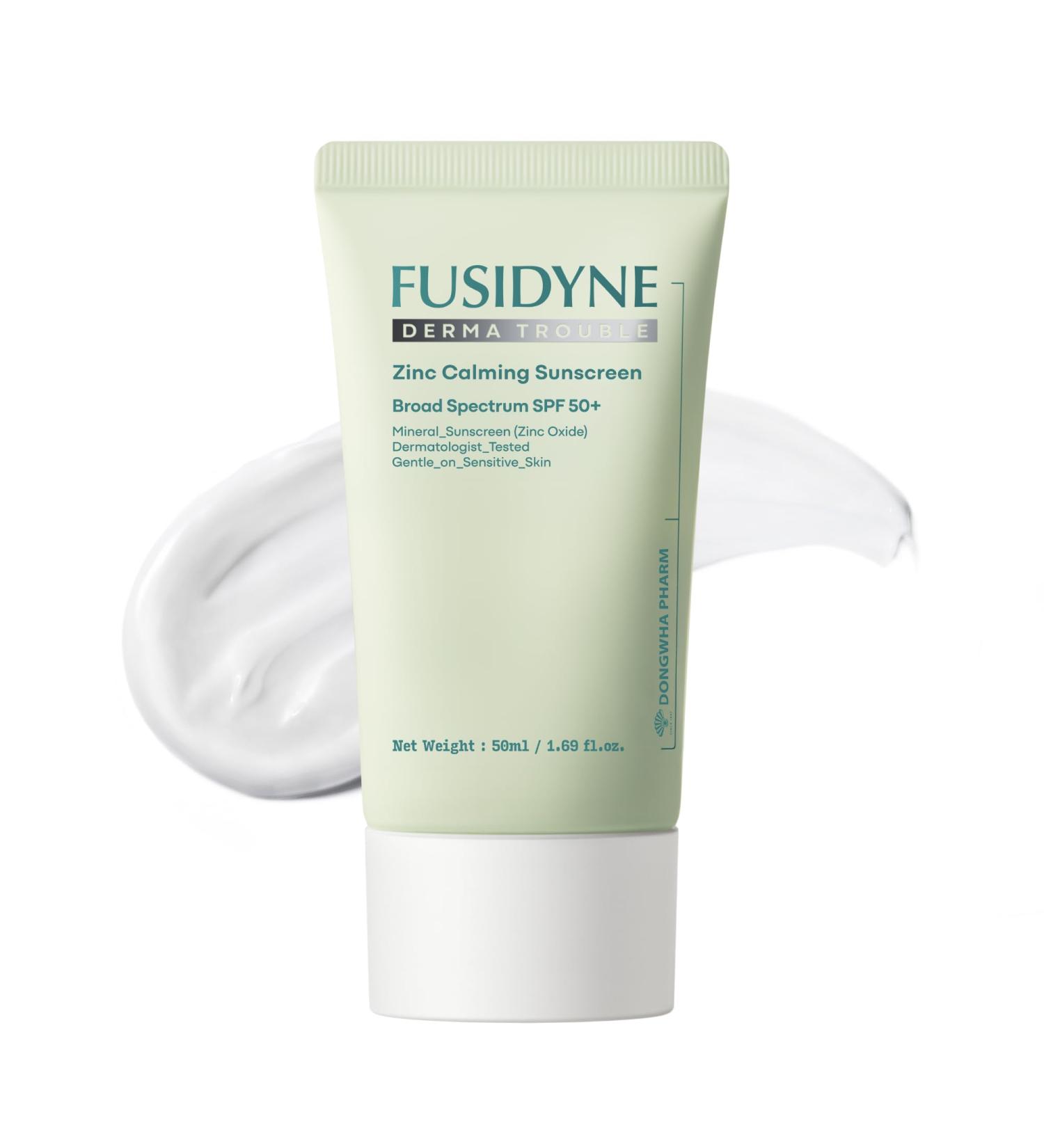 Fusidyne Derma Trouble Zinc Calming Sunscreen SPF 50+ PA++++ Mineral Zinc Oxide 16.9% | Lightweight Moisturizing Lotion for Sensitive & Acne-Prone Skin | 50ml Tube Fragrance-Free Non-Comedogenic - Buy Online on GoSupps.com