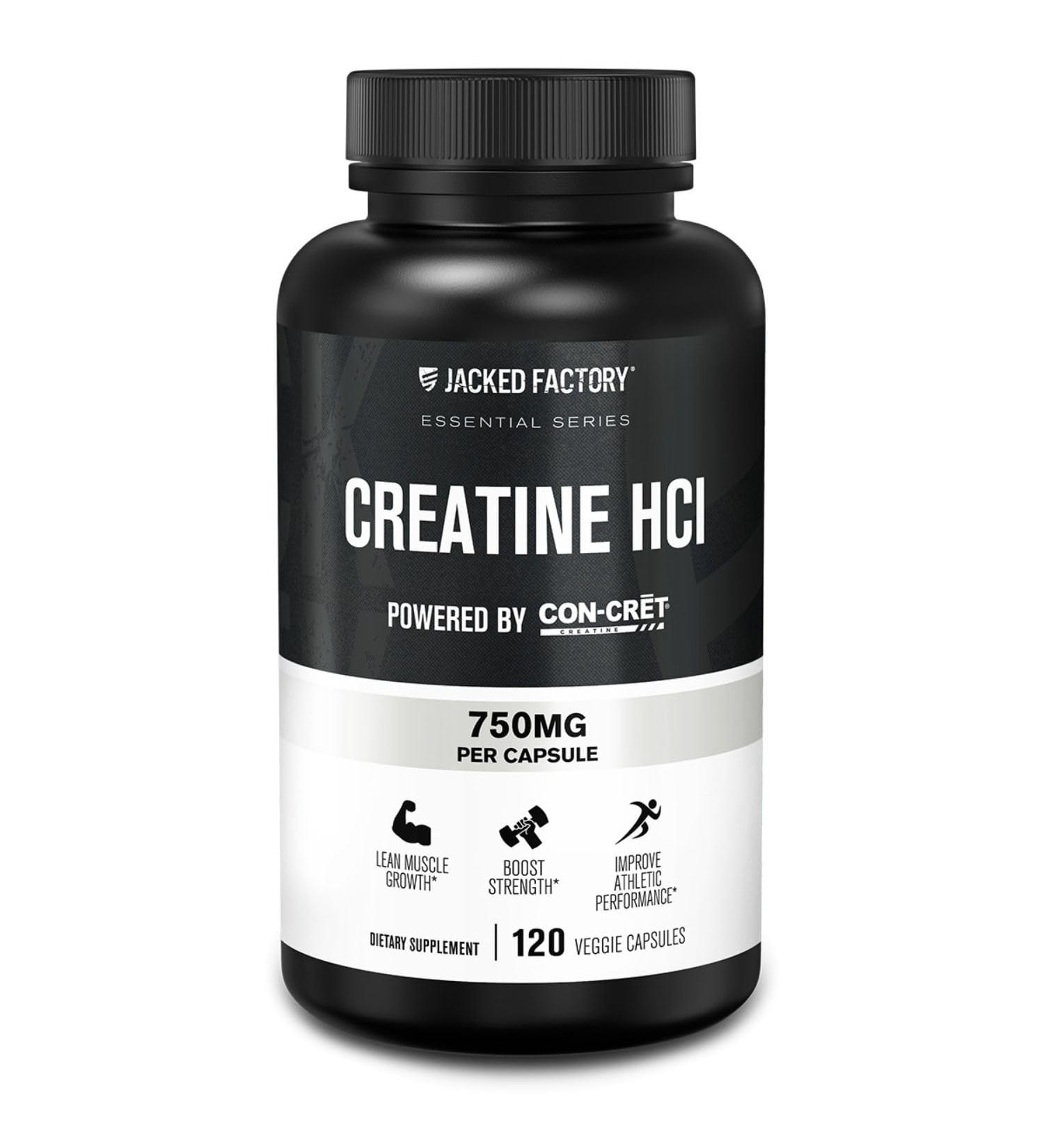 Jacked Factory Creatine HCl Capsules - CON CRET Creatine Pills 750mg - Lean Muscle Growth & Recovery Boost Strength & Endurance No Bloating or Cramps - 120 Capsules - Buy Online on GoSupps.com