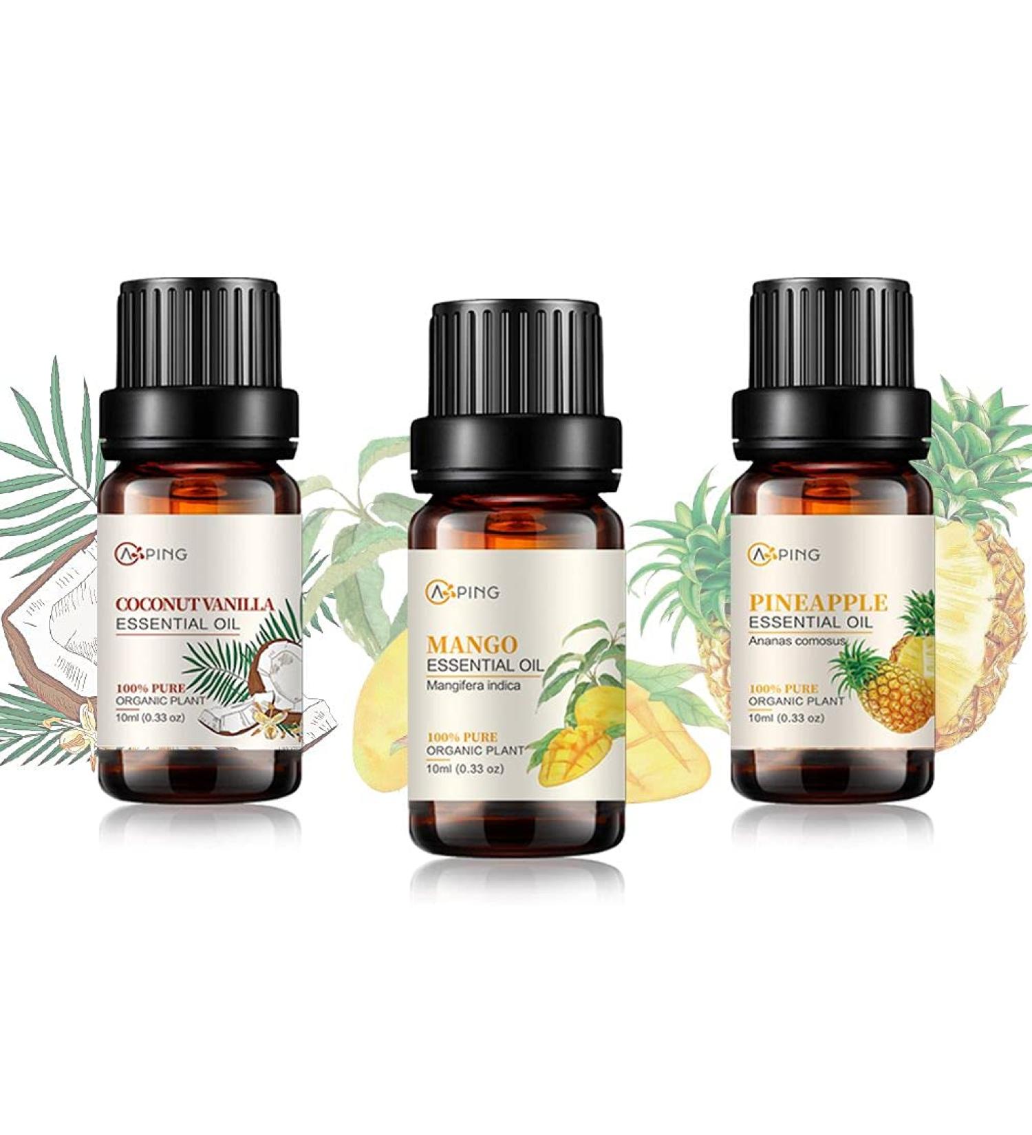 Organic Coconut Vanilla Mango & Pineapple Essential Oil Set | 100% Pure 10ML for Diffuser Spa & Massage - Buy Online on GoSupps.com