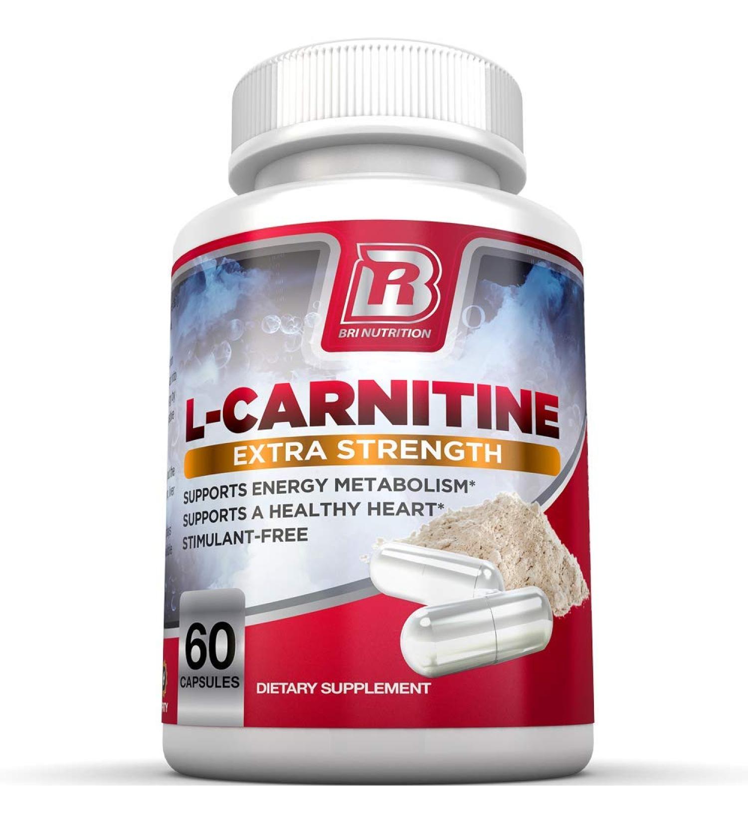 BRI L-Carnitine 1000mg Premium Amino Acid | Metabolism Booster for Weight Loss, Athletic Performance & Heart Health - 60 Veg Capsules - Buy Online on GoSupps.com