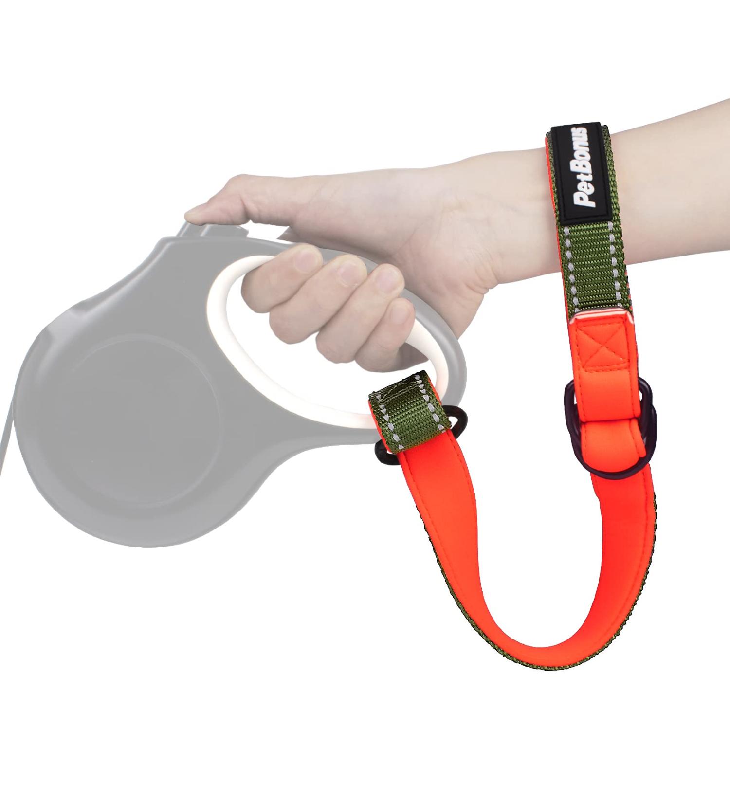 Petbonus Short Dog Leash - Adjustable Safety Bracelet with Reflective Seams & Soft Padded Handle for Roller Leashes - Khaki Green - Extra Safety for Strollers - Buy Online on GoSupps.com