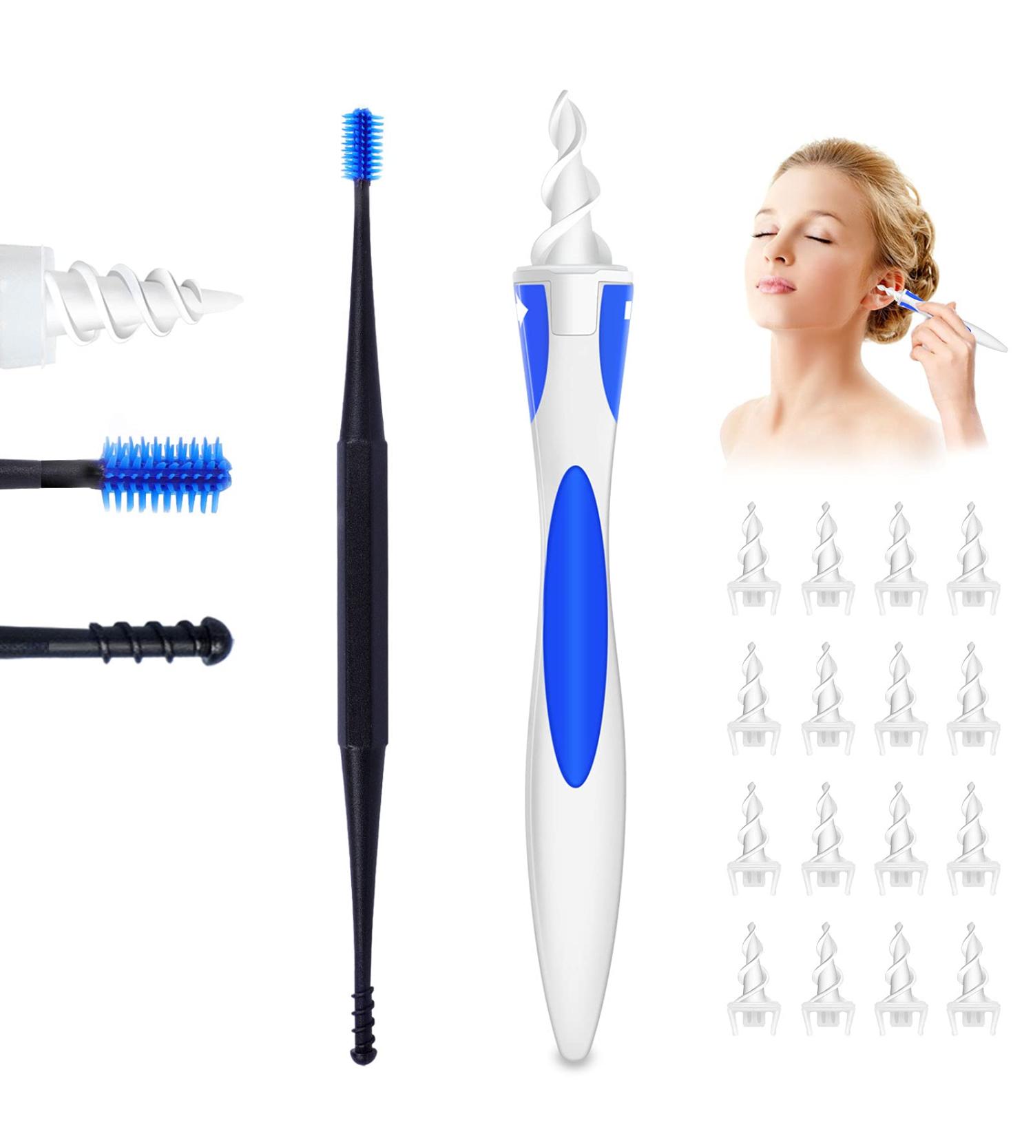 Q Grips Earwax Remover Q-Grips Ear Wax Remover Q Grips Spiral Qgrips Earwax Removal Tool Silicone Ear Wax Removal Tool with 16 Replacement Heads Q-Grips 3 Type Ear Wax Cleaner for Adults Humans