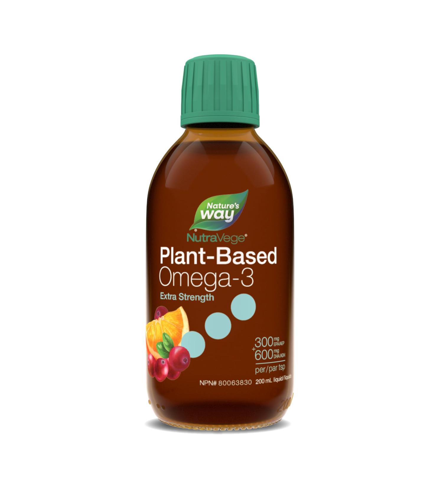 Nature's Way NutraVege Plant-based Omega-3 Extra Strength Vegetarian Liquid Omega-3 Supplement with 1000mg EPA + DHA - Cranberry Orange Flavour Supports Healthy Heart Eyes and Brain Function in Adults 200 mL Cranberry Orange Flavour 200 ml (Pack of 1) - Buy Online on GoSupps.com