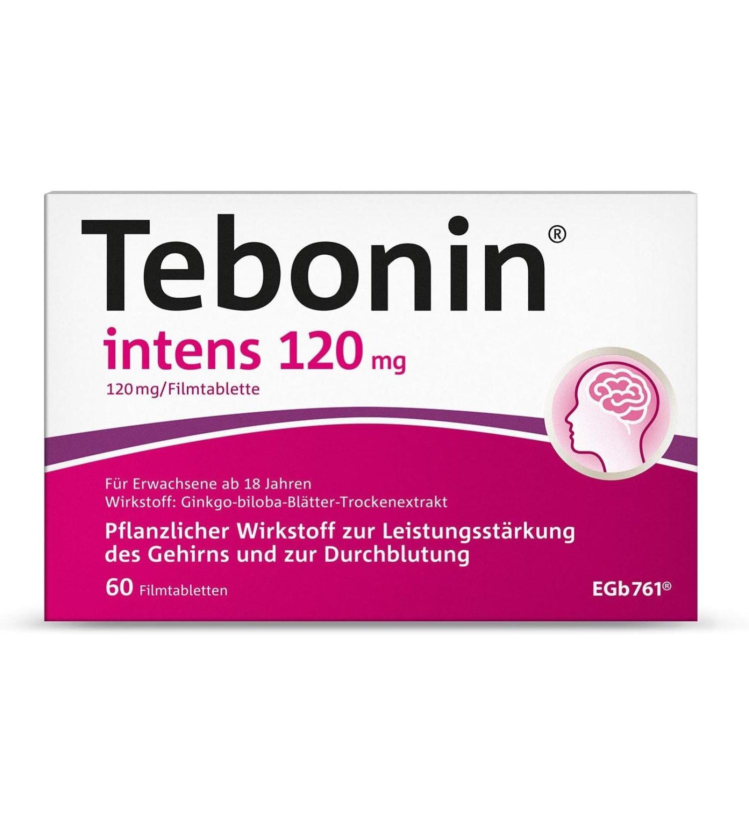 Tebonin Intensive 120 mg - 60 Tablets for Tinnitus Relief | Ginkgo Biloba Extract for Ear Noise & Dizziness Support | Buy Online Internationally - Buy Online on GoSupps.com