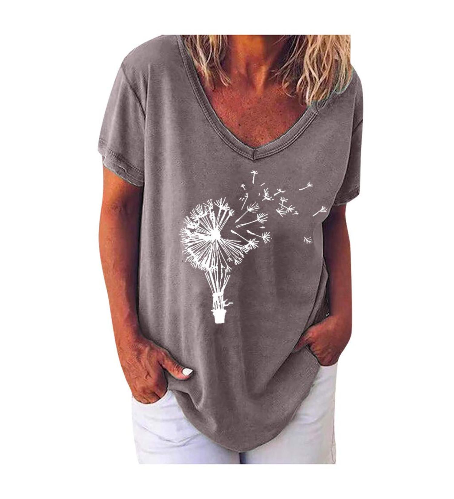 Shop Stylish Ppanguding Women's Summer T-Shirt - Casual Round Neck Loose Fit Floral Print - XXL Gray - Buy Online on GoSupps.com
