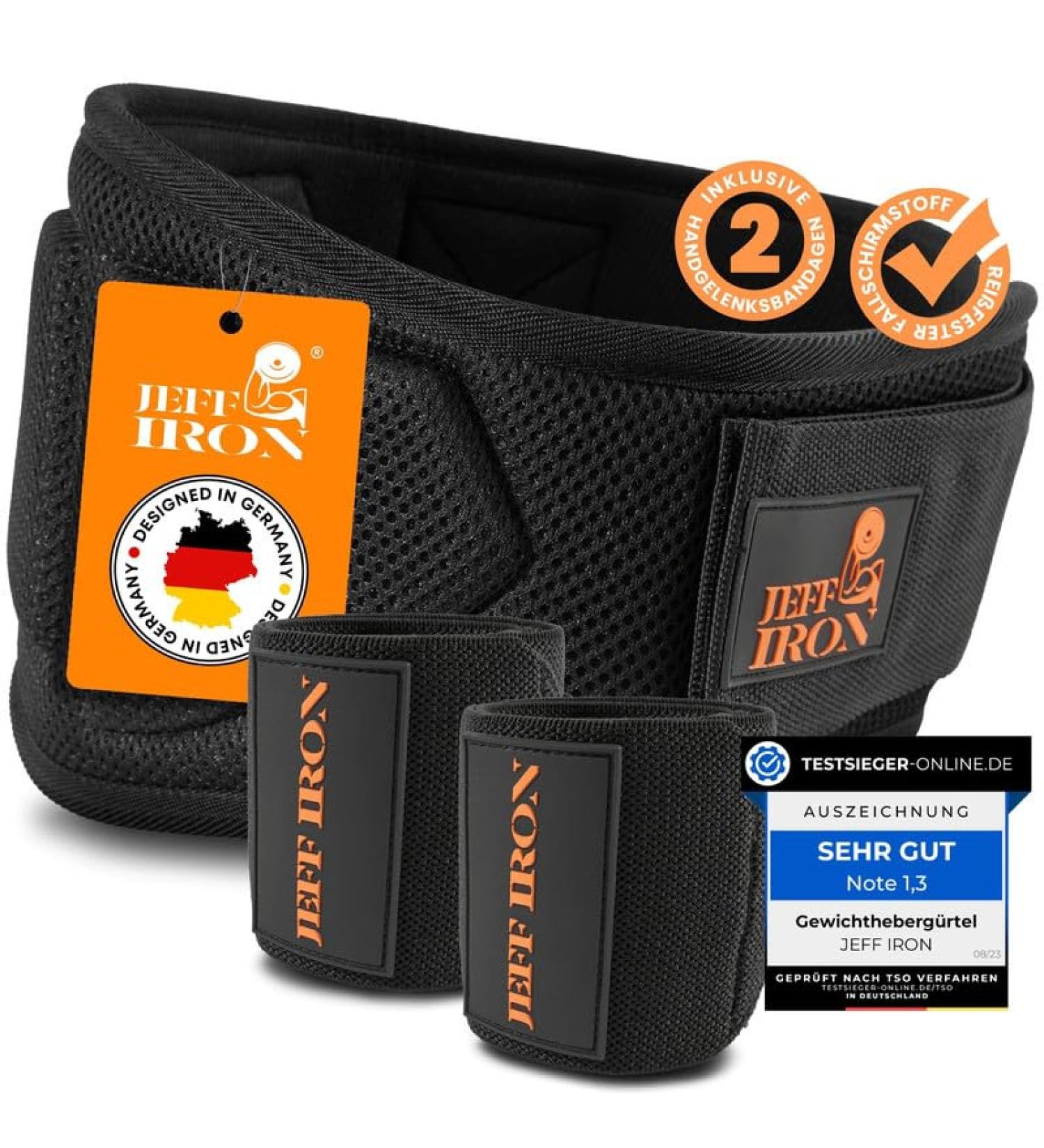 Jeff Iron Premium Weight Lifting Belt for Men & Women | Double Sewn Gym & Powerlifting Belt - Black-Orange - Buy Online on GoSupps.com