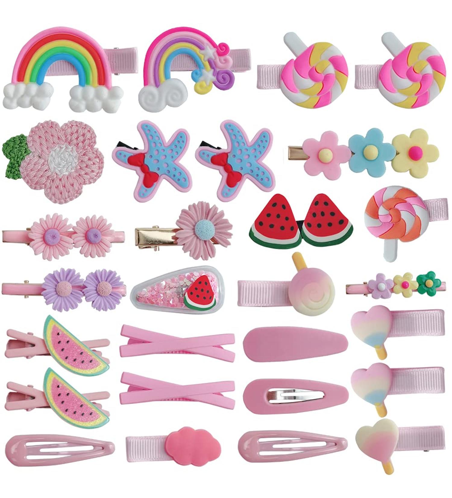 28 Cute Cartoon Mini Hair Clips for Girls - Baby Hair Accessories in Pink | International Shipping Available - Buy Online on GoSupps.com