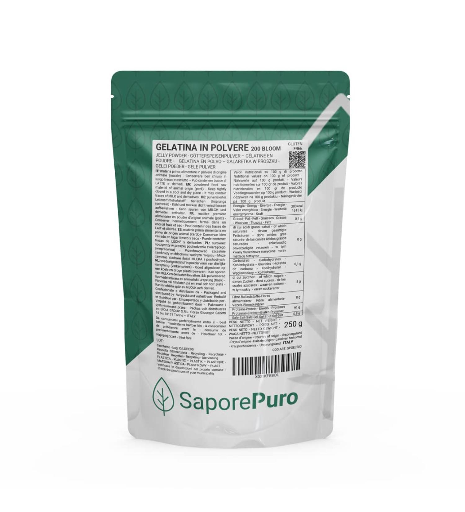 Food powder gelatin 200 bloom 250 gr - animal origin