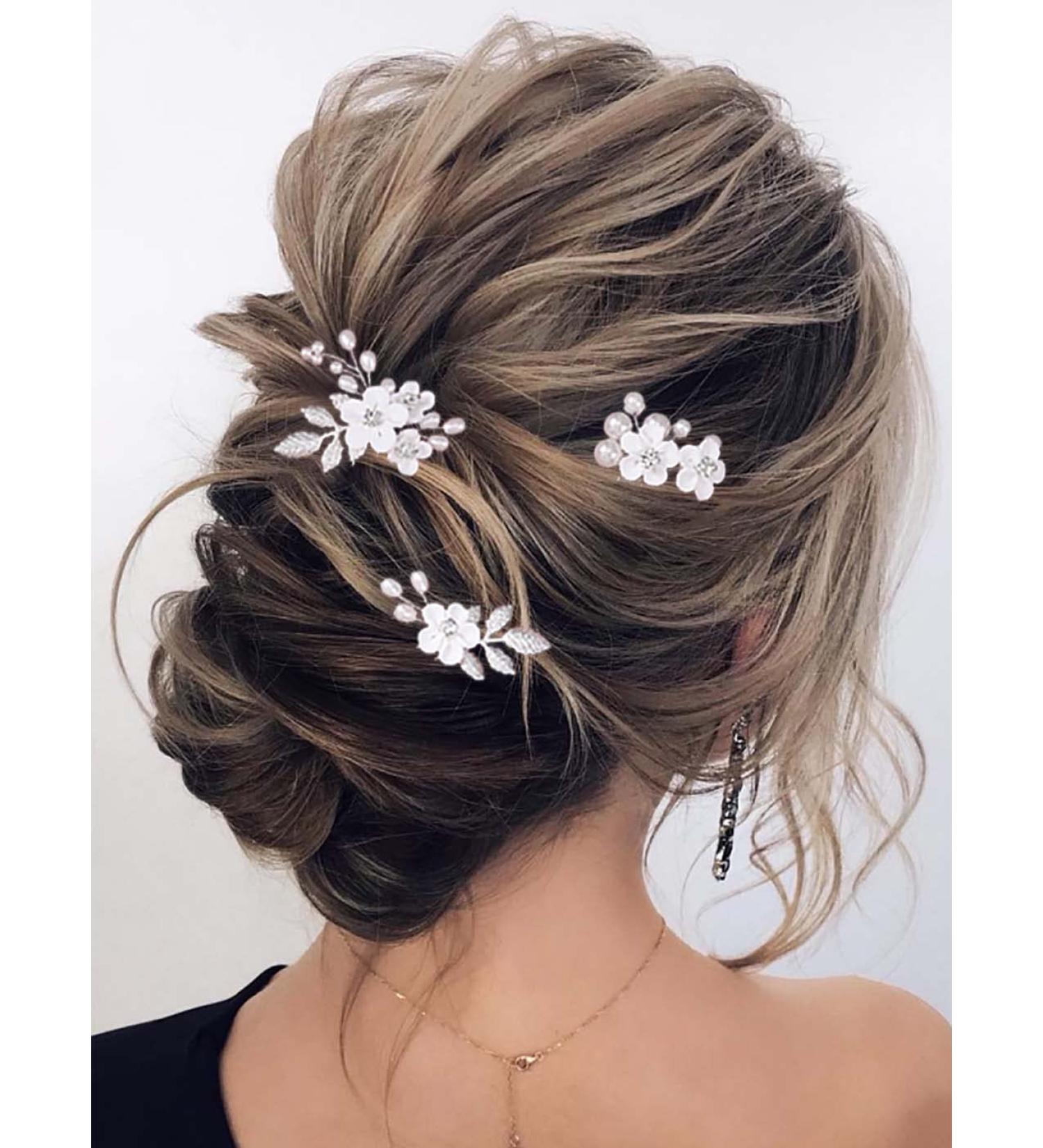 Earent Bride Wedding Flower Pearl Hair Pins - Pack of 3 | Bridal Hair Accessories for Women and Girls - Buy Online on GoSupps.com