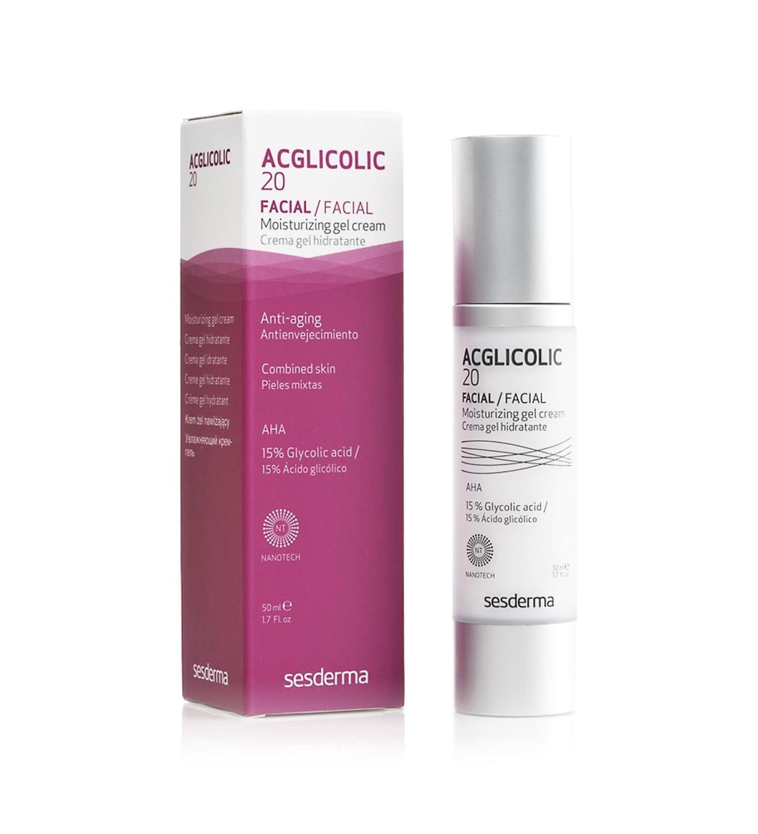 Sesderma | Acglicolic 20 Gel Cream | Photoshop Effect | Gentle Exfoliation | Anti-Wrinkle Effect | Healing of Acne Scars | Glycolic Acid | High Concentration Glicolic Acid | Skin Luminousity | 50 ml