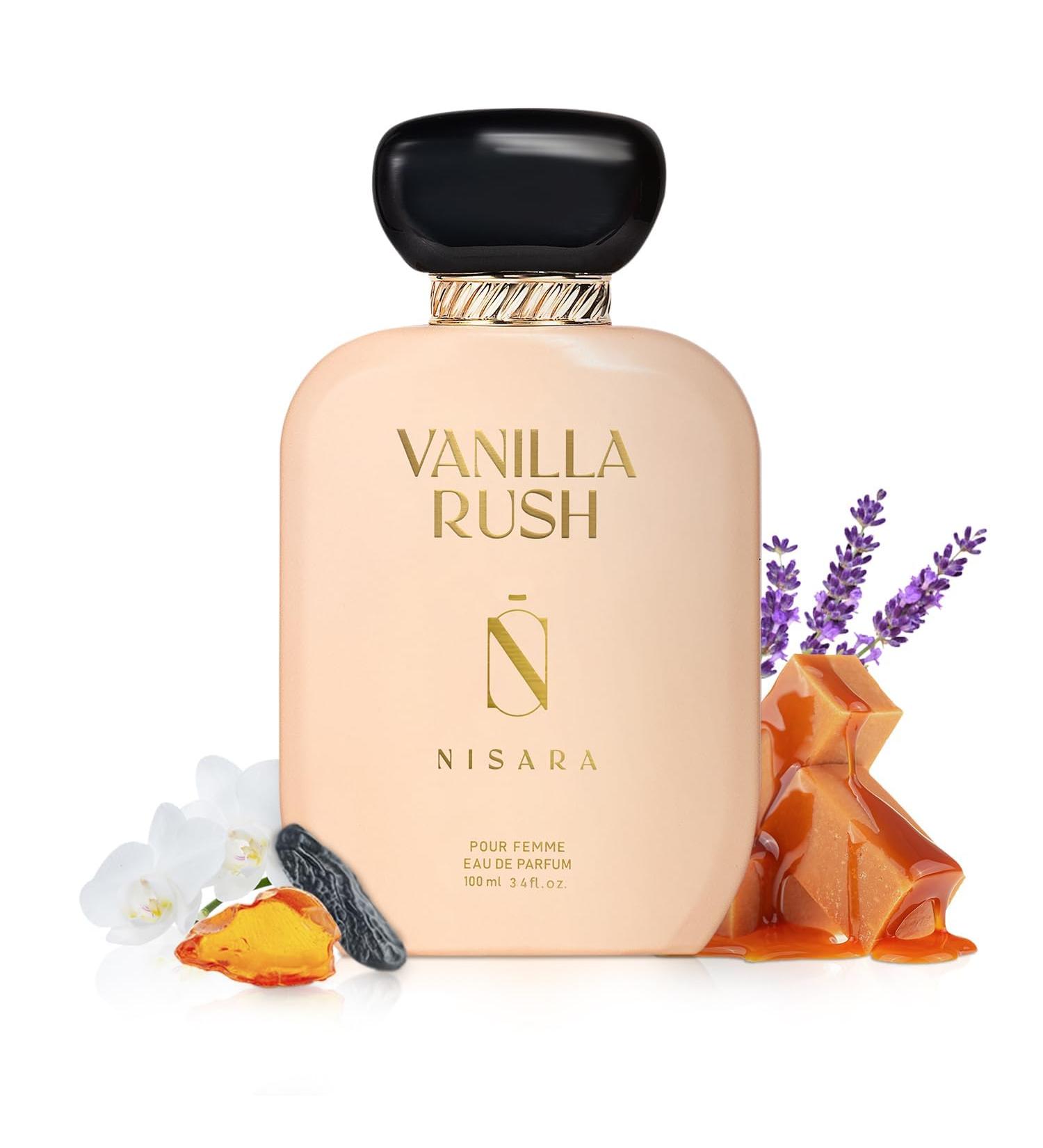 Nisara Vanilla Rush Perfume for Women 100ml | Girl Long Lasting Eau De Parfum | Ambery-Vanilla Fragrance | With Orchid White Floral Amber Musk Wood Patchouli & Vanilla Notes | Premium Perfume | - Buy Online on GoSupps.com
