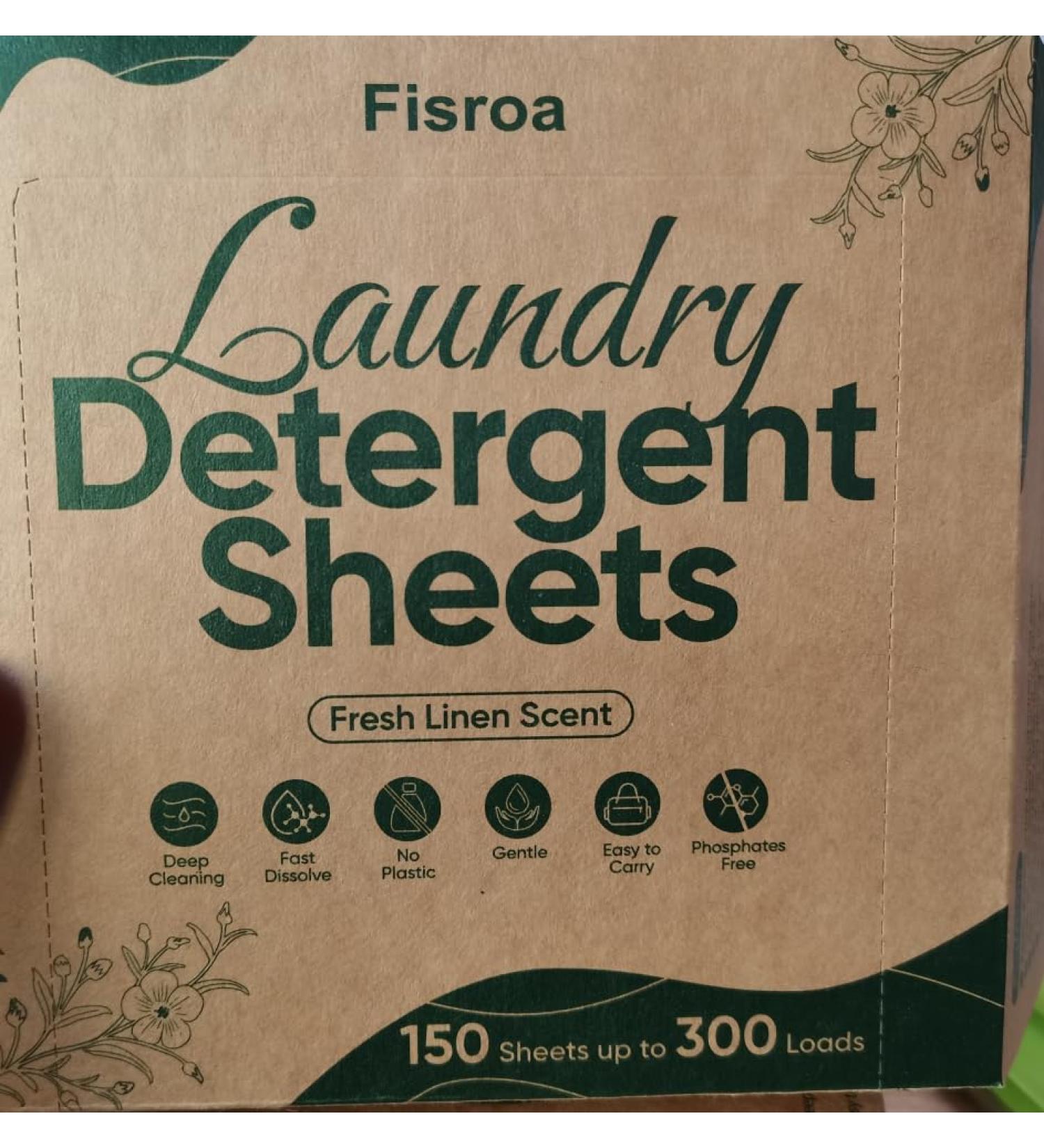 Eco-Friendly Travel Laundry Detergent Sheets - 300 Loads Plastic-Free Fresh Linen Scent | Fisroa - Buy Online on GoSupps.com